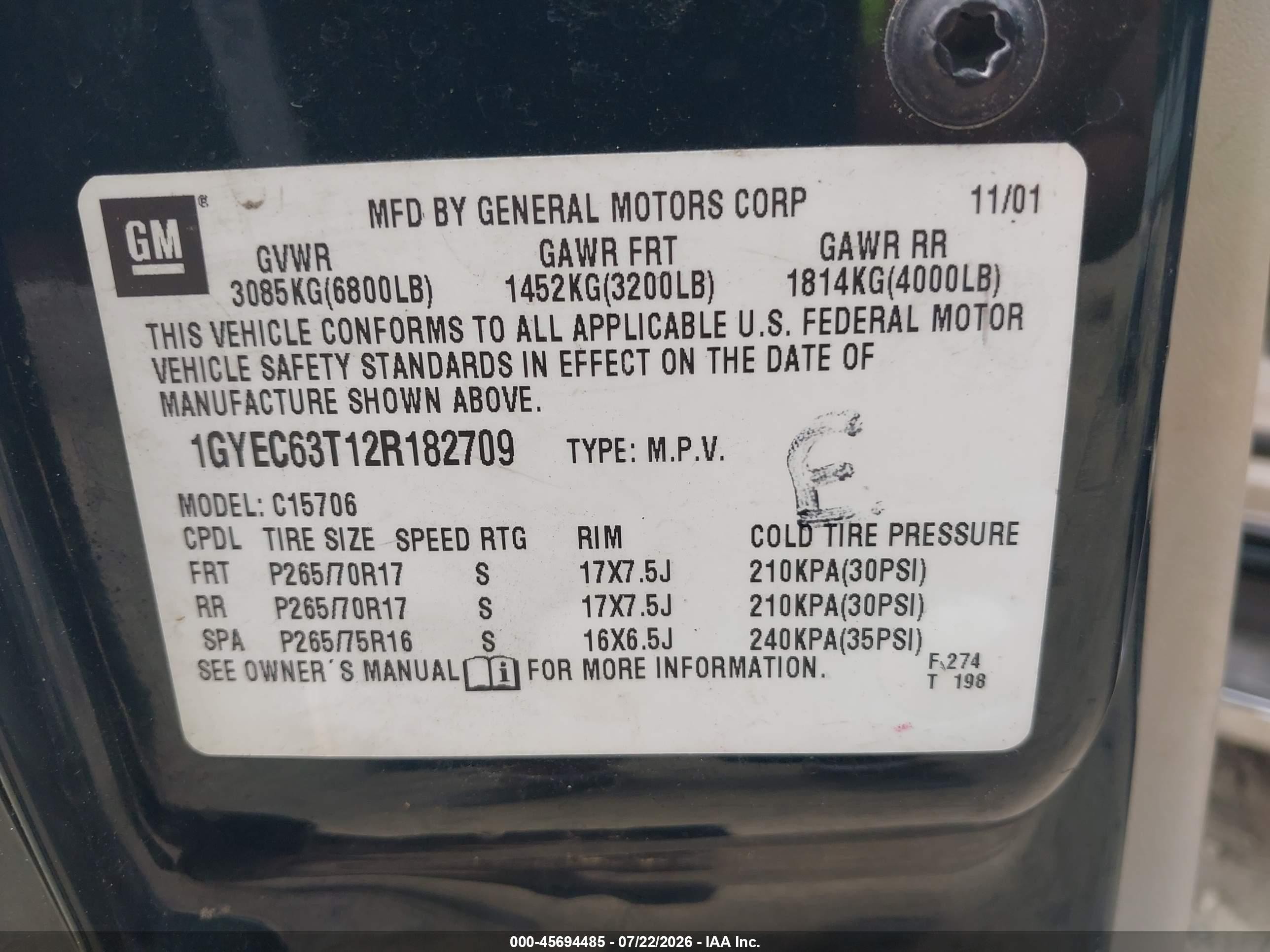 2002 Cadillac Escalade Standard Green vin: 1GYEC63T12R182709
