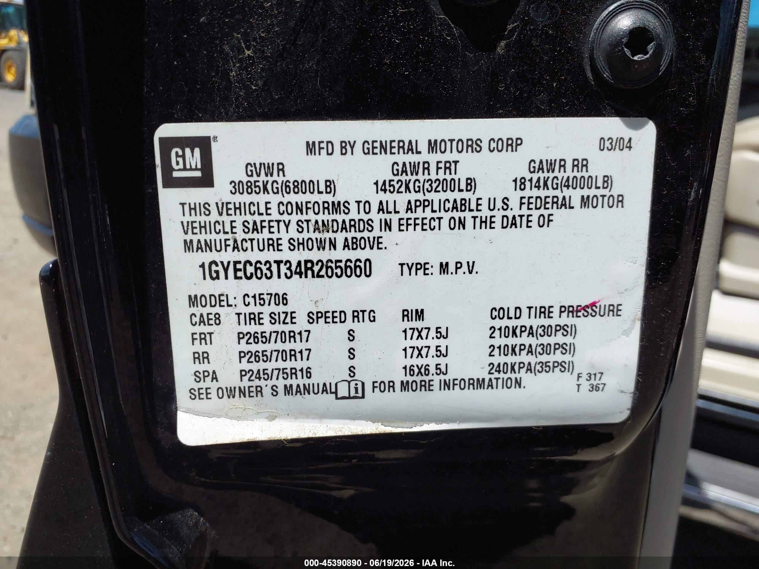 2004 Cadillac Escalade Standard Black vin: 1GYEC63T34R265660