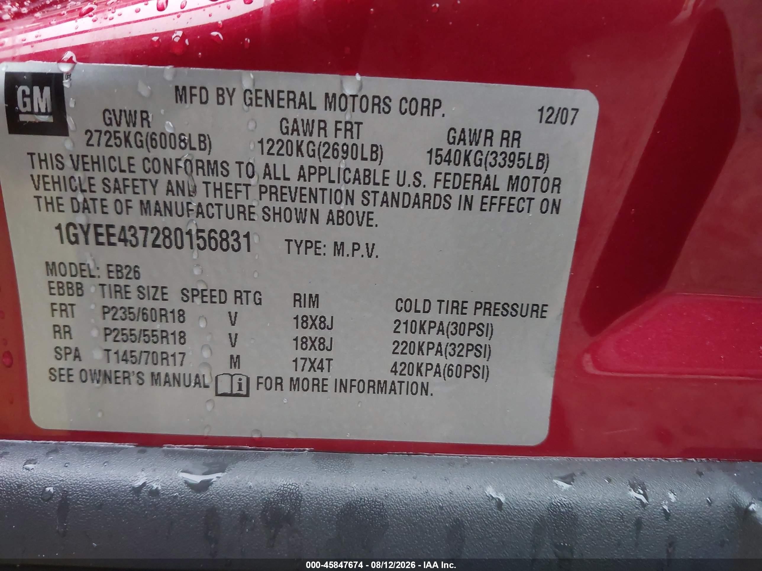 2008 Cadillac Srx V6 Red vin: 1GYEE437280156831