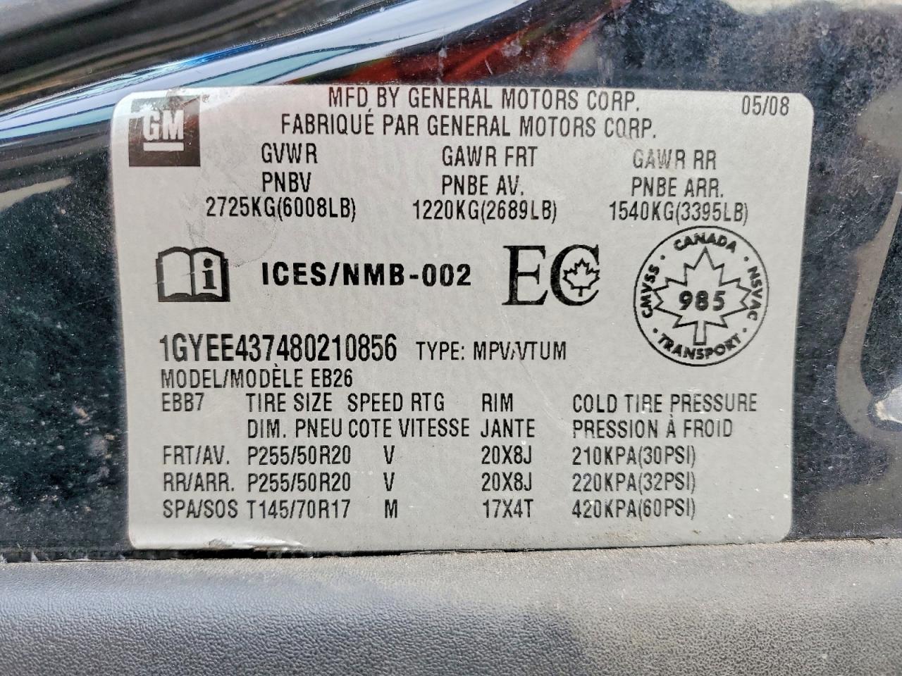 2008 Cadillac Srx Black vin: 1GYEE437480210856