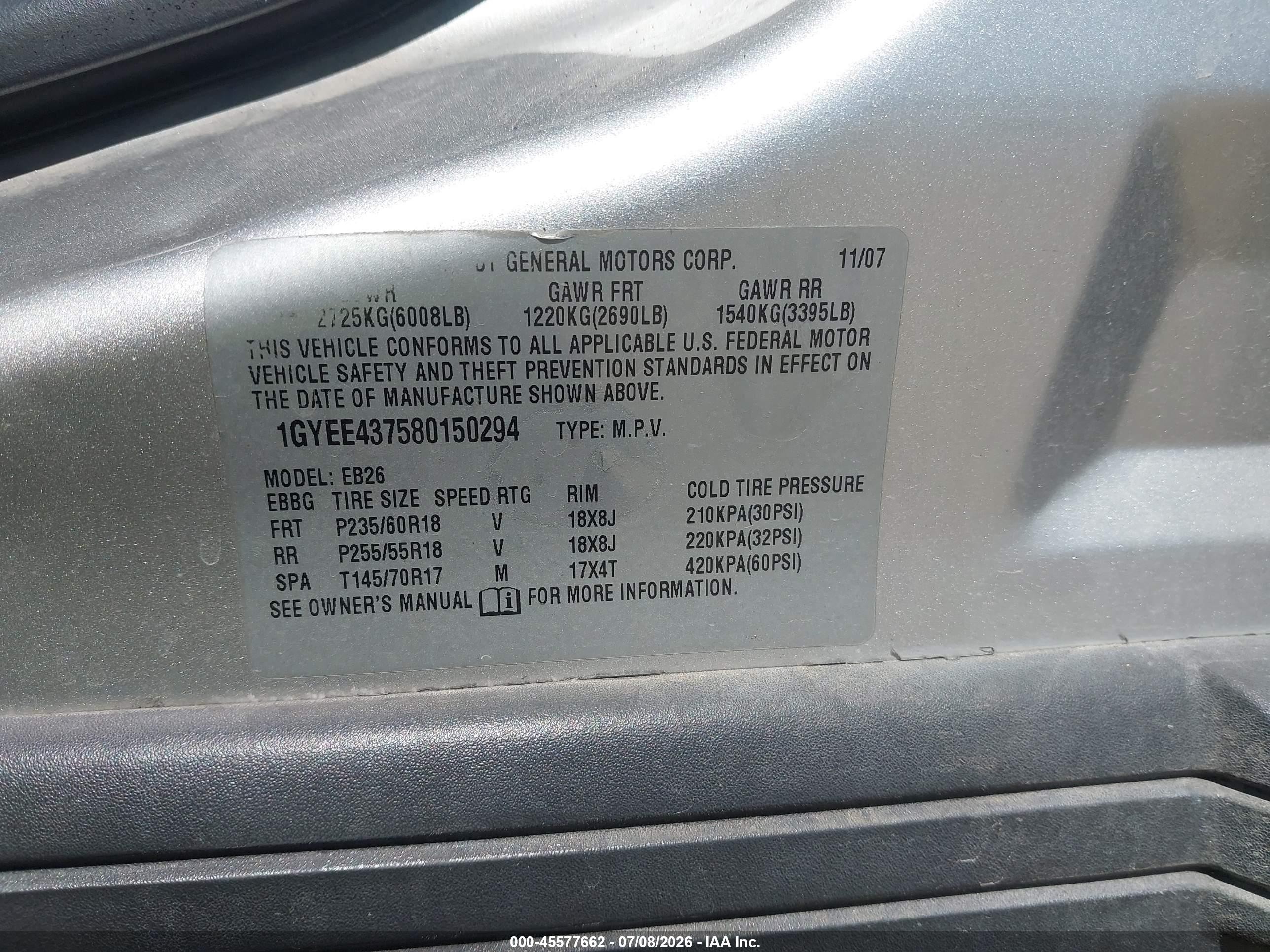 2008 Cadillac Srx V6 Silver vin: 1GYEE437580150294