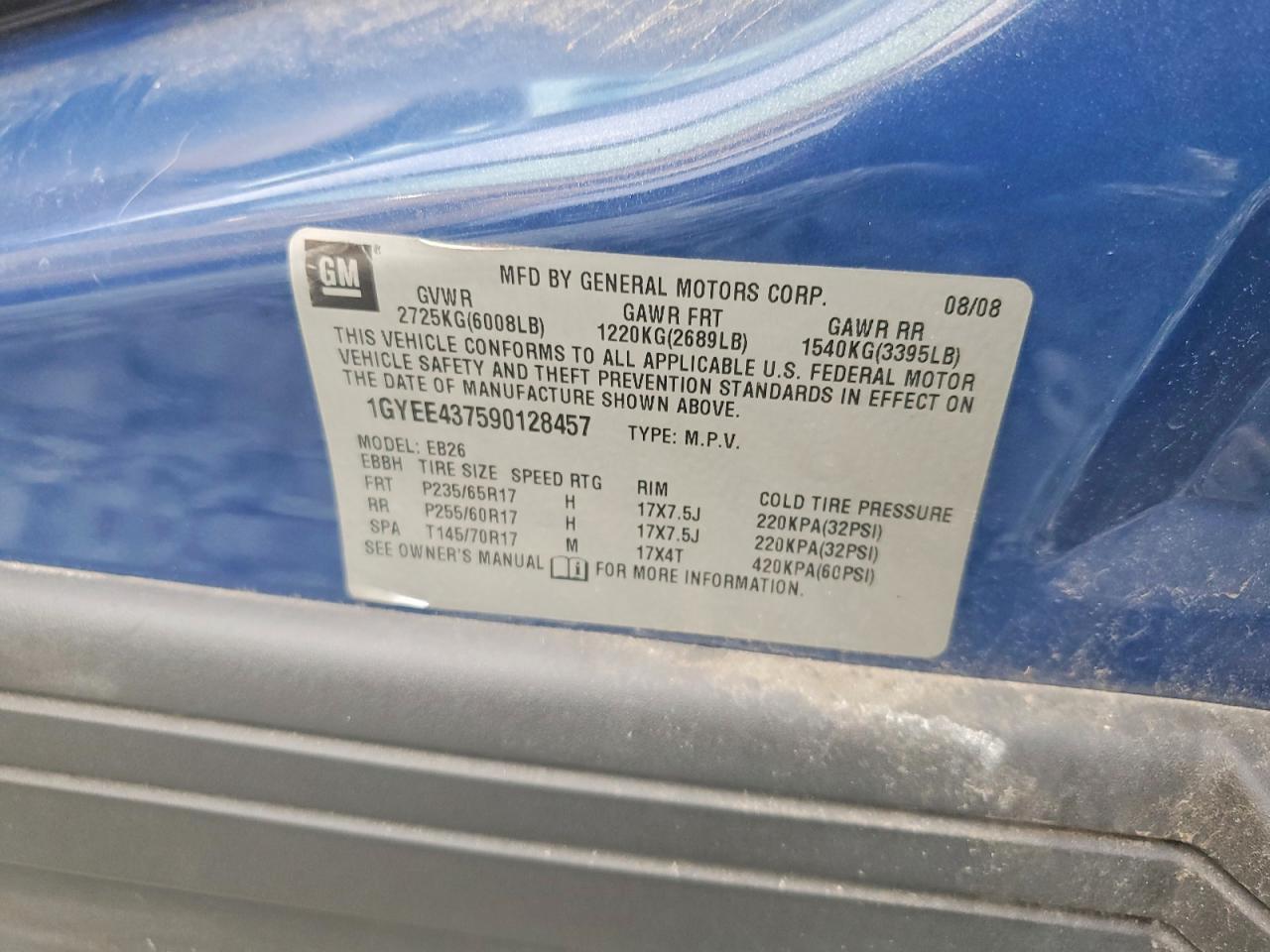 2009 Cadillac Srx Blue vin: 1GYEE437590128457
