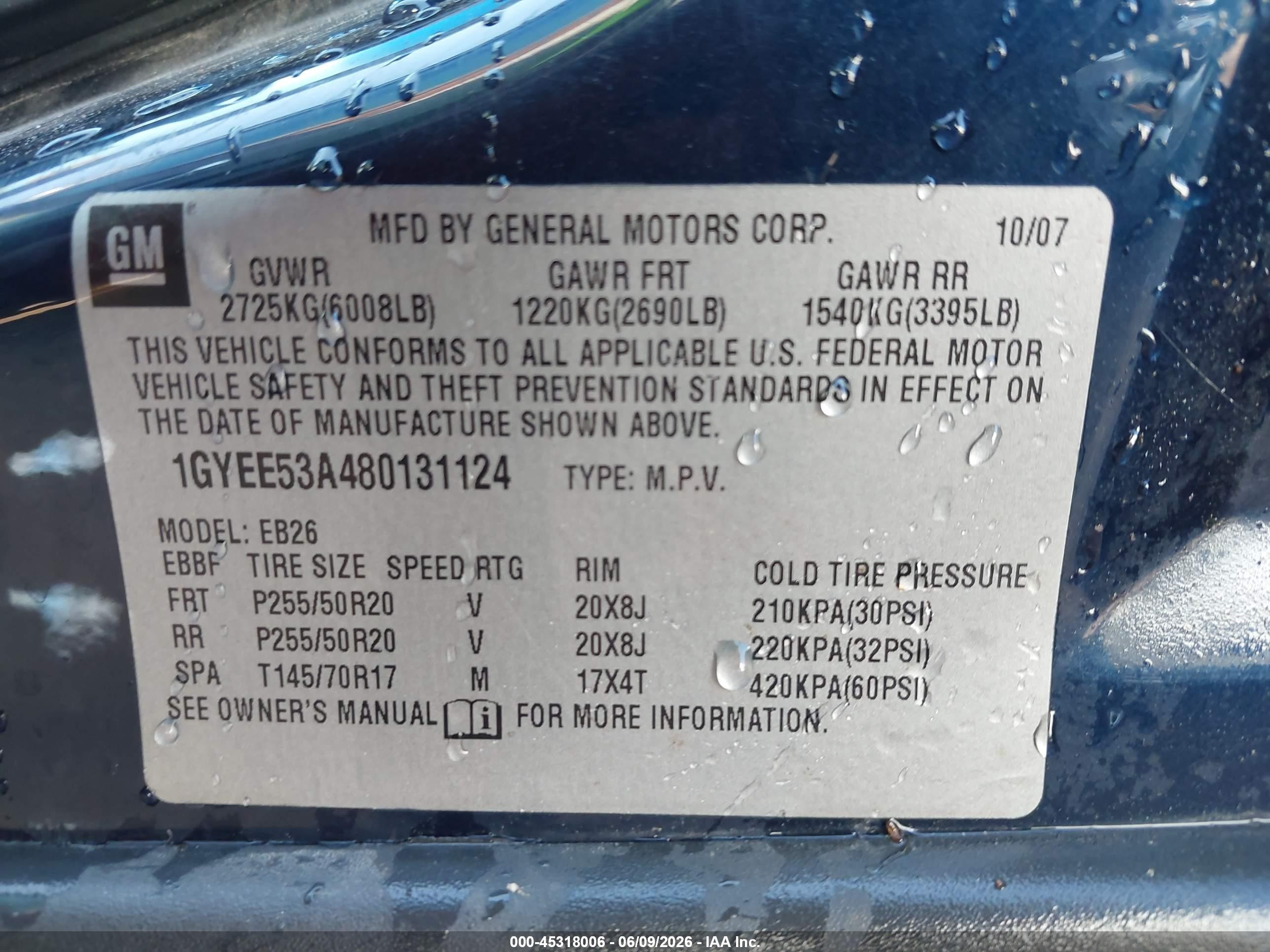 2008 Cadillac Srx Awd Navy vin: 1GYEE53A480131124