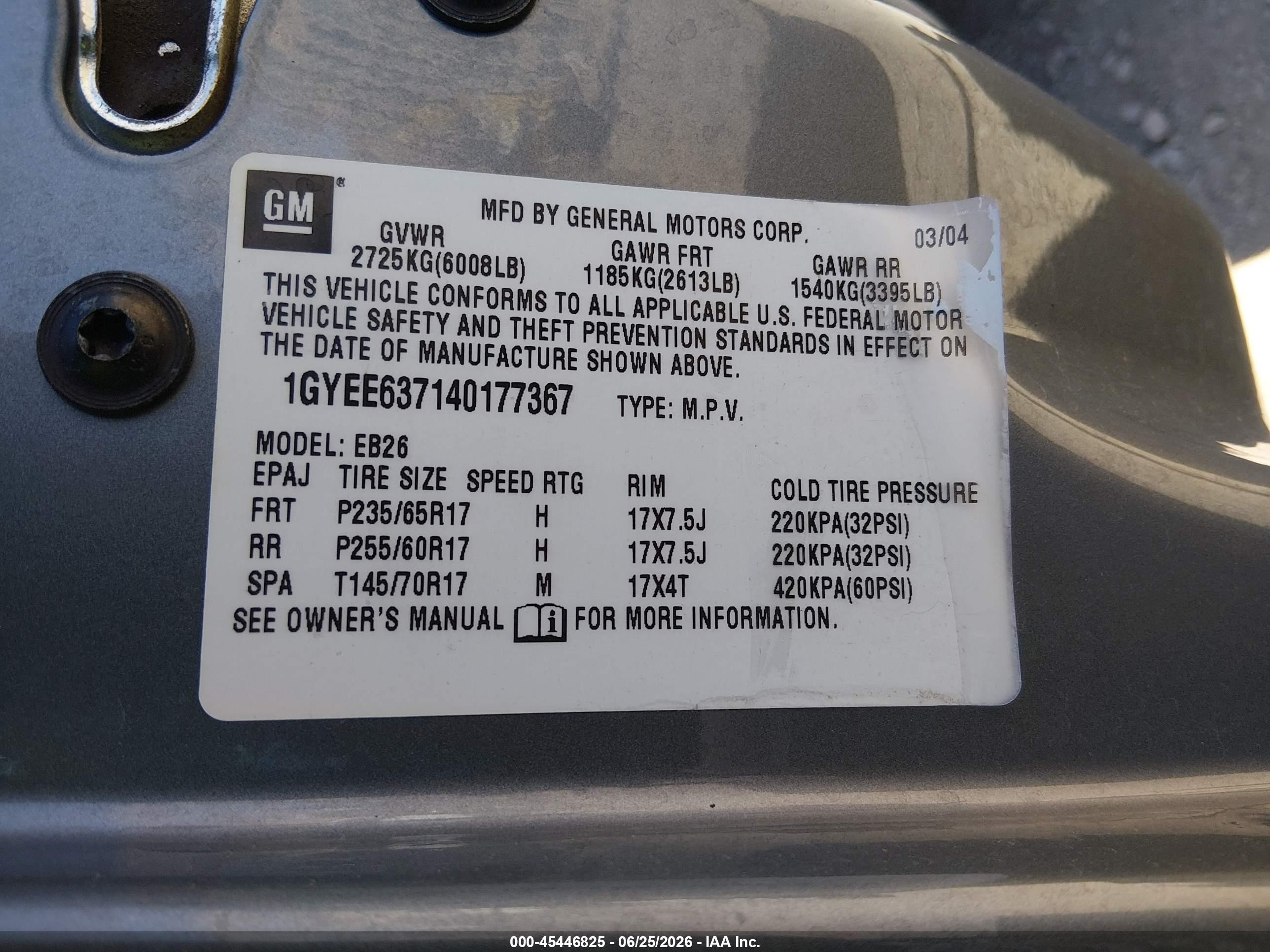 2004 Cadillac Srx Standard Silver vin: 1GYEE637140177367