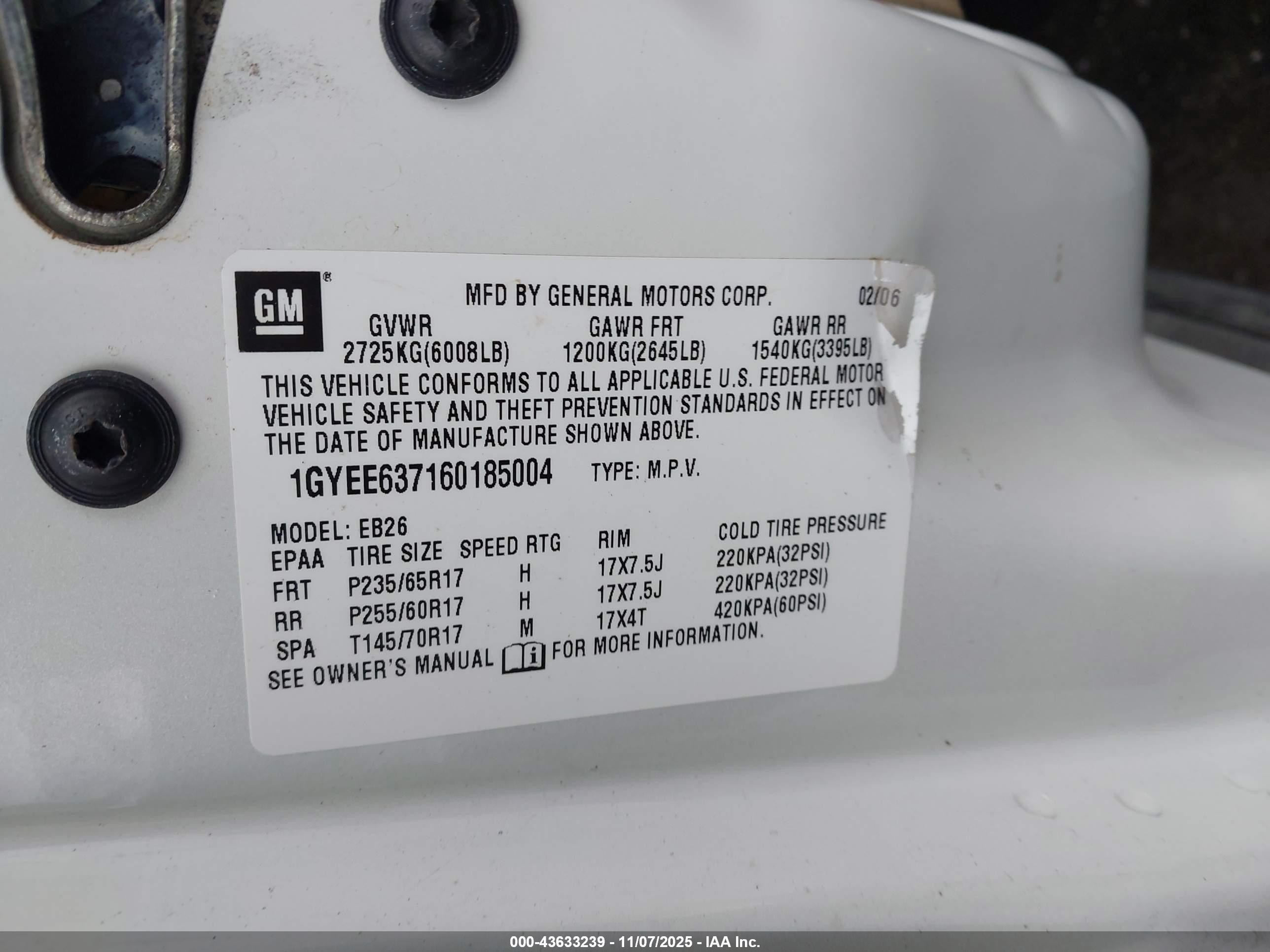 2006 Cadillac Srx V6 White vin: 1GYEE637160185004