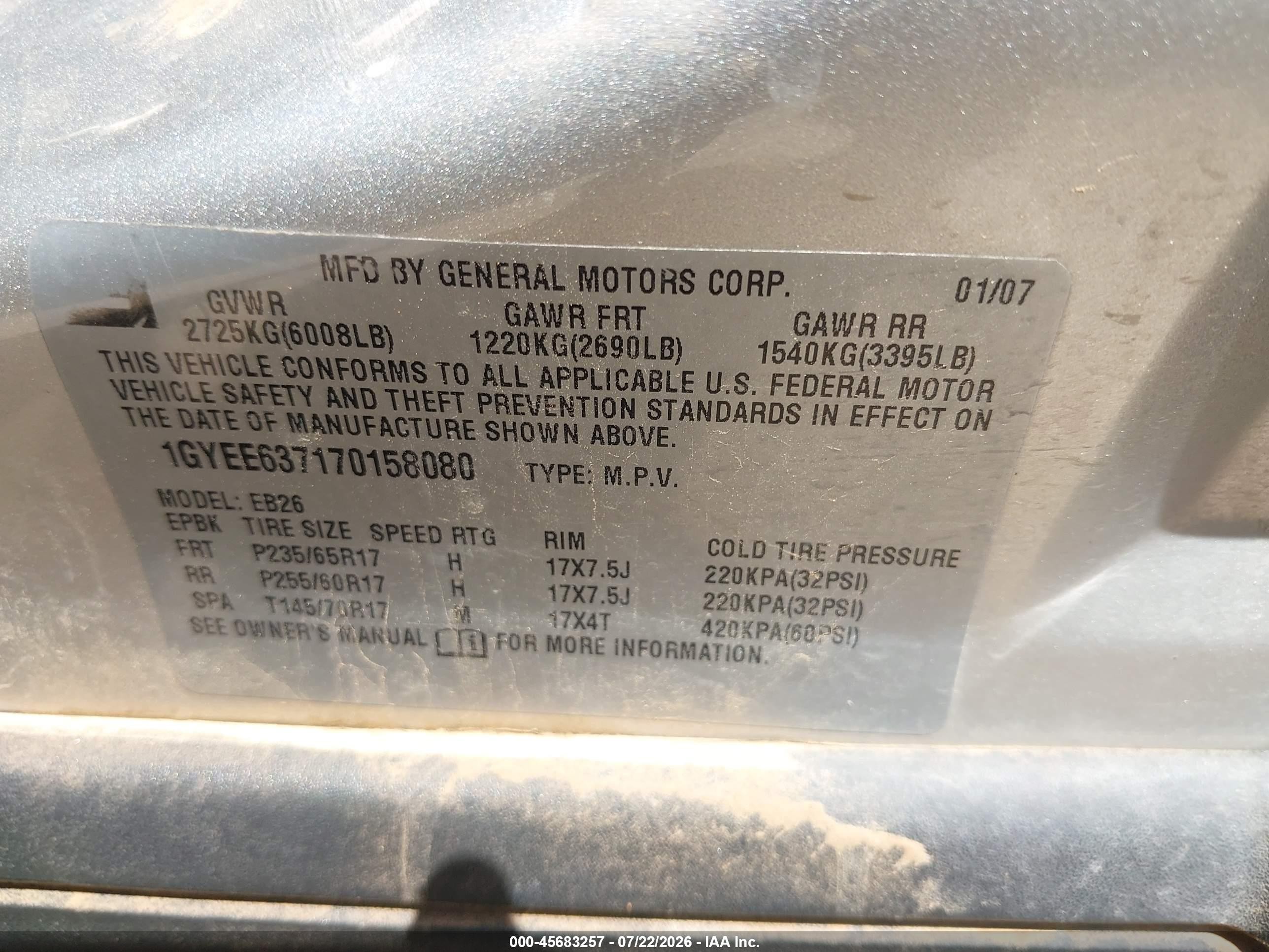 2007 Cadillac Srx V6 Champagne vin: 1GYEE637170158080