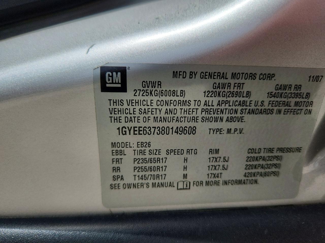 2008 Cadillac Srx Silver vin: 1GYEE637380149608