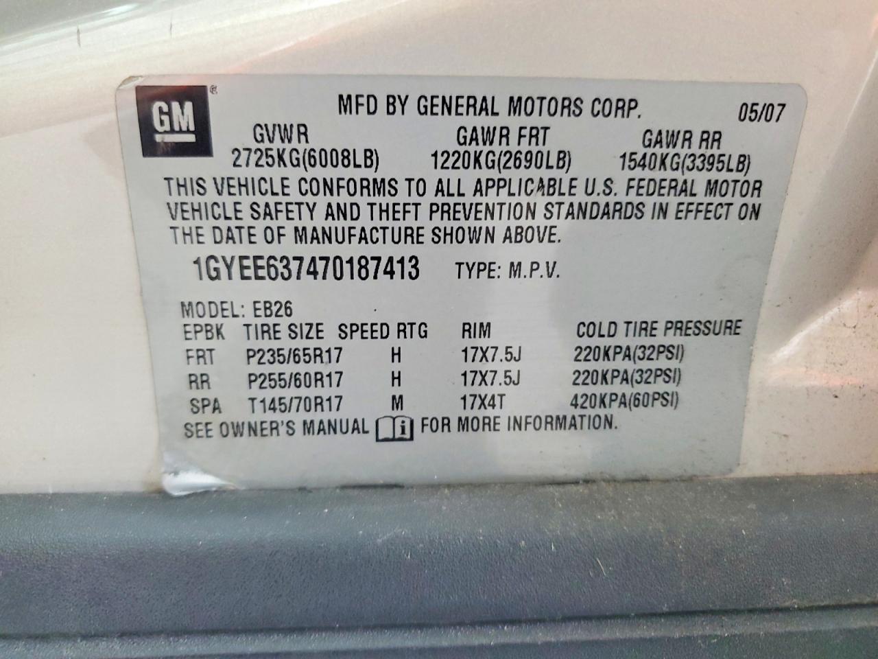 2007 Cadillac Srx Gold vin: 1GYEE637470187413