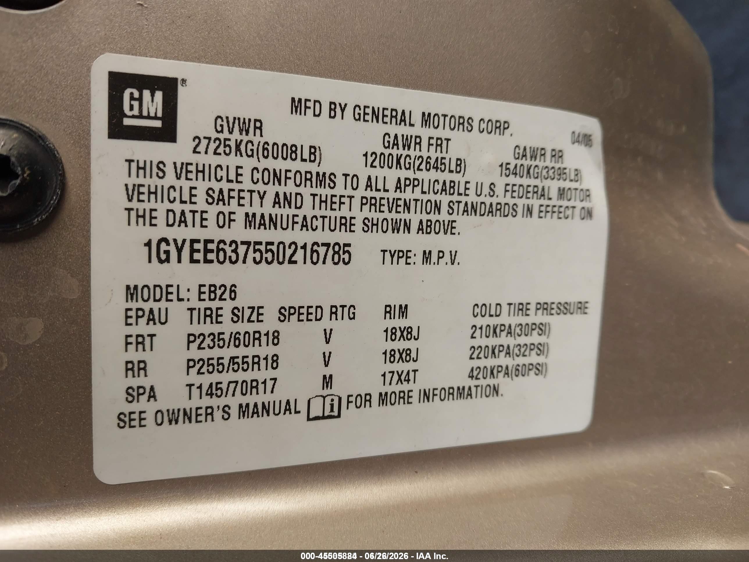 2005 Cadillac Srx V6 Gold vin: 1GYEE637550216785