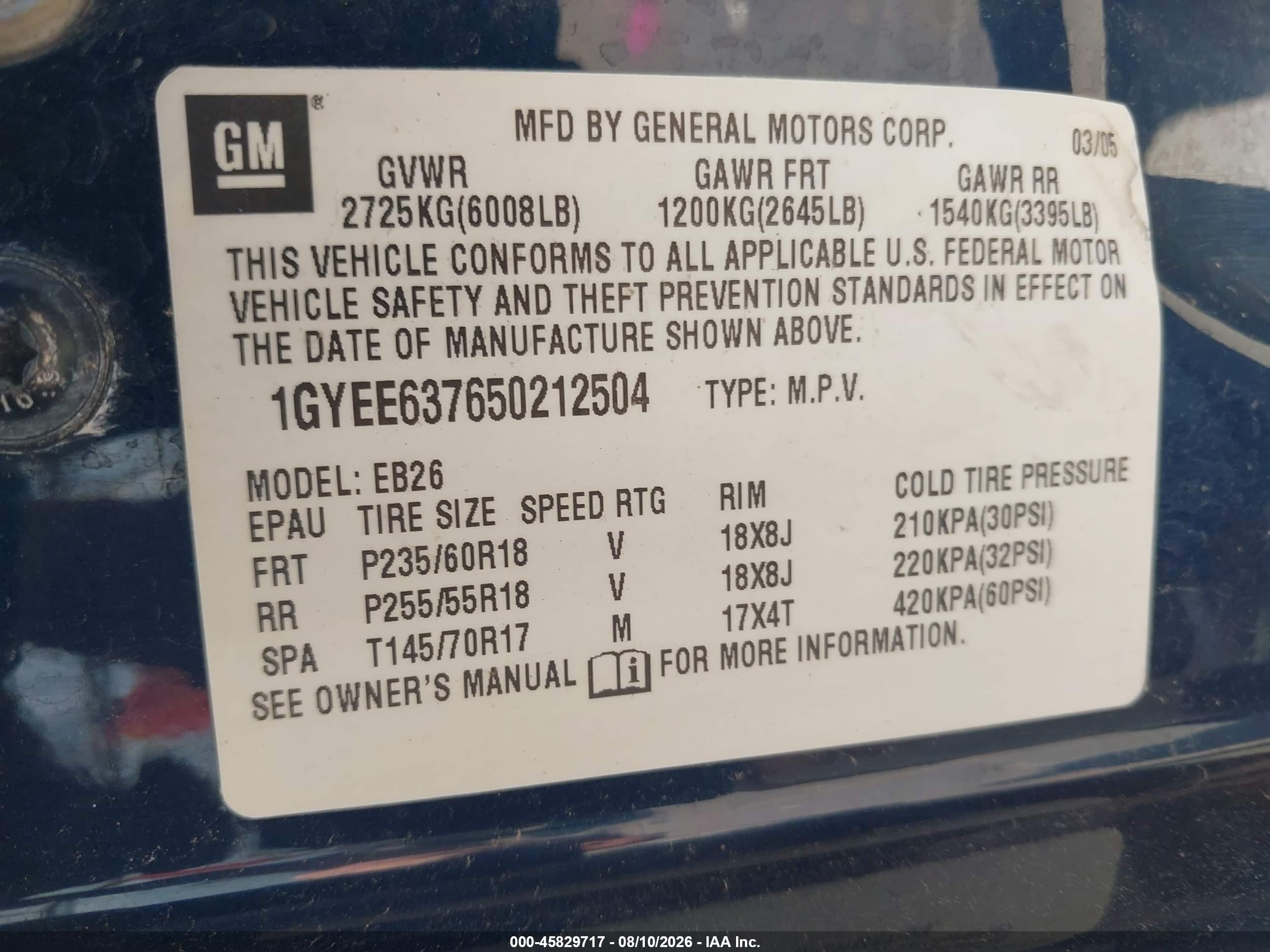 2005 Cadillac Srx V6 Dark Blue vin: 1GYEE637650212504