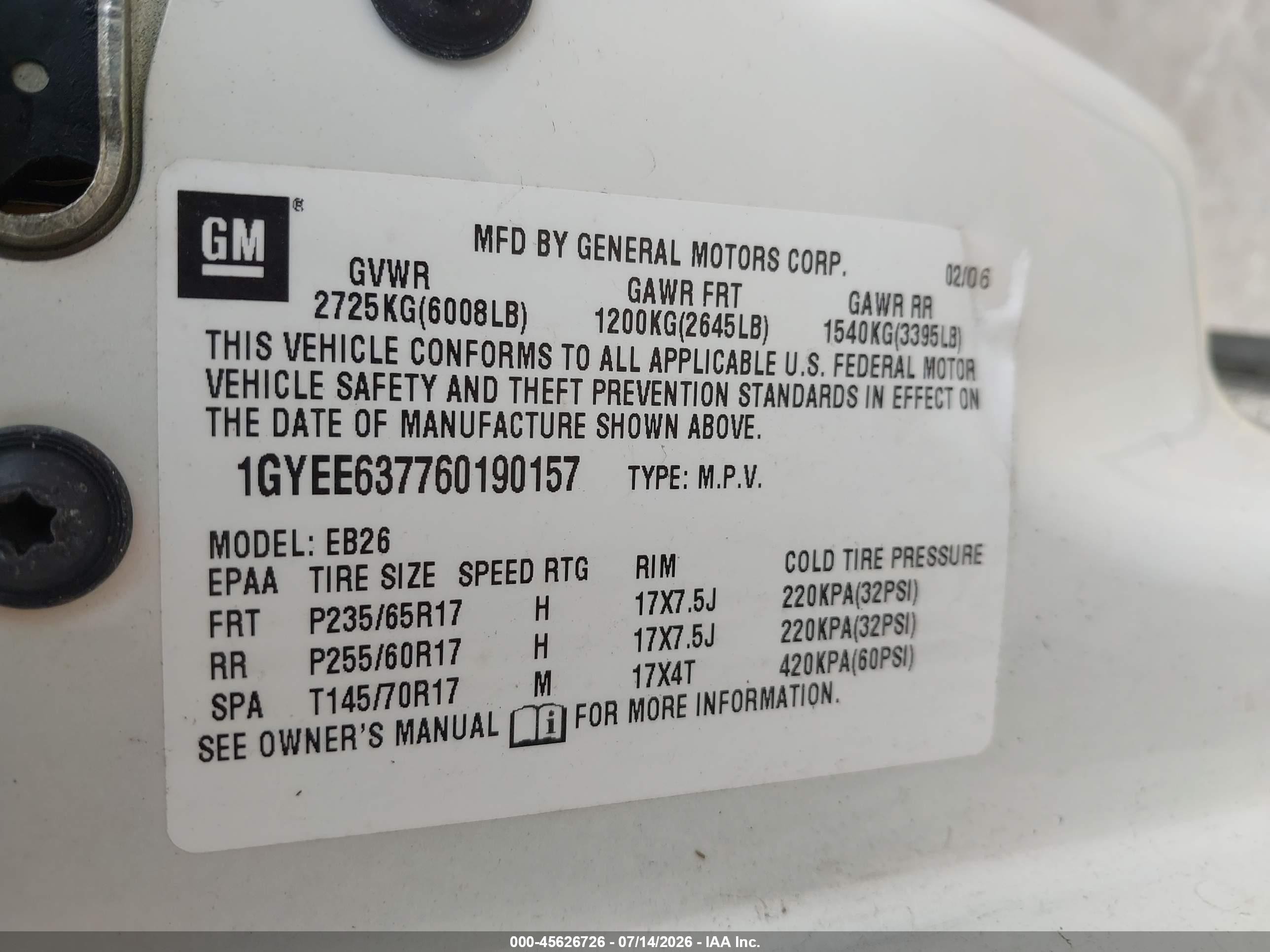 2006 Cadillac Srx V6 White vin: 1GYEE637760190157