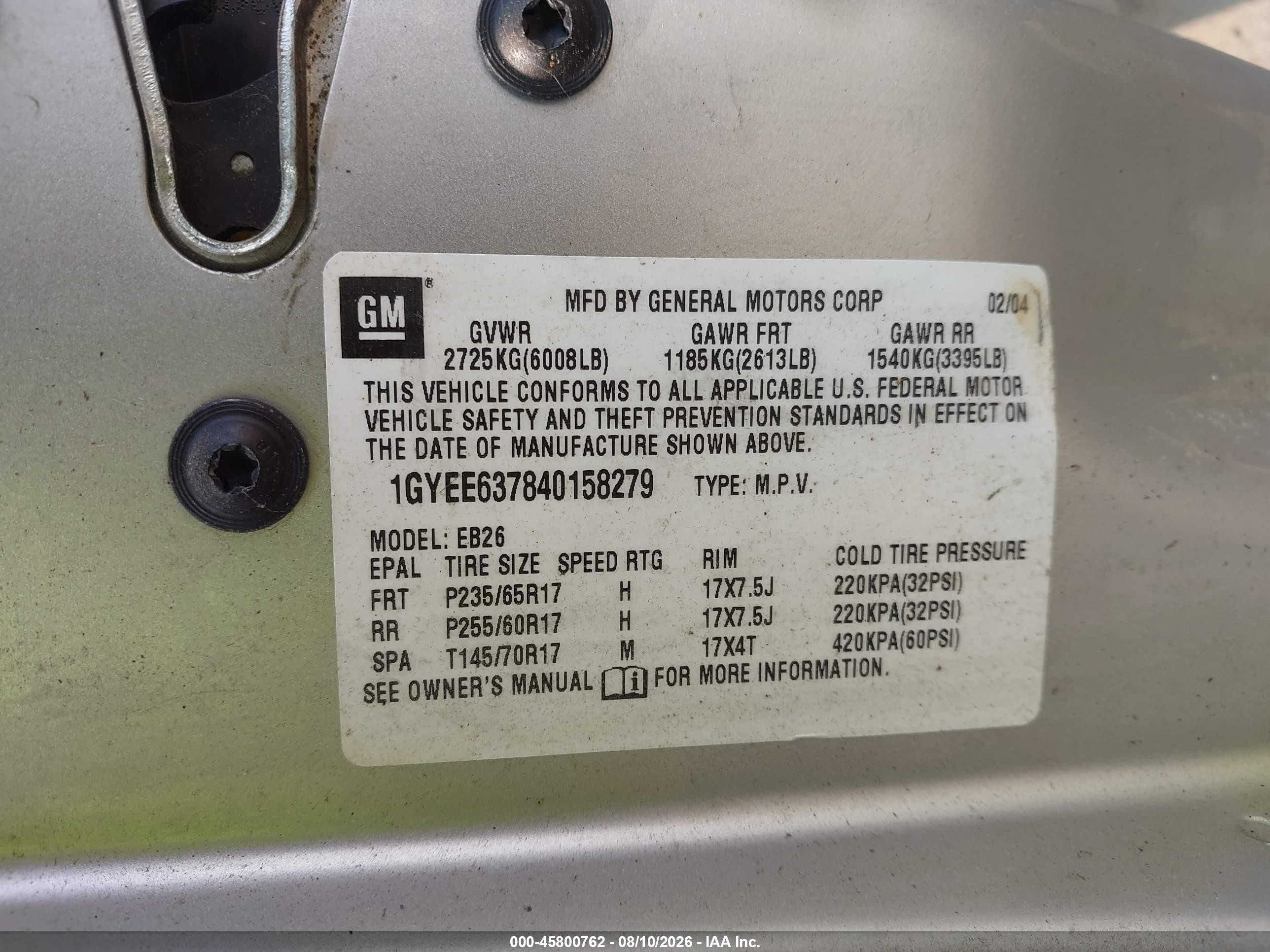 2004 Cadillac Srx Standard Silver vin: 1GYEE637840158279