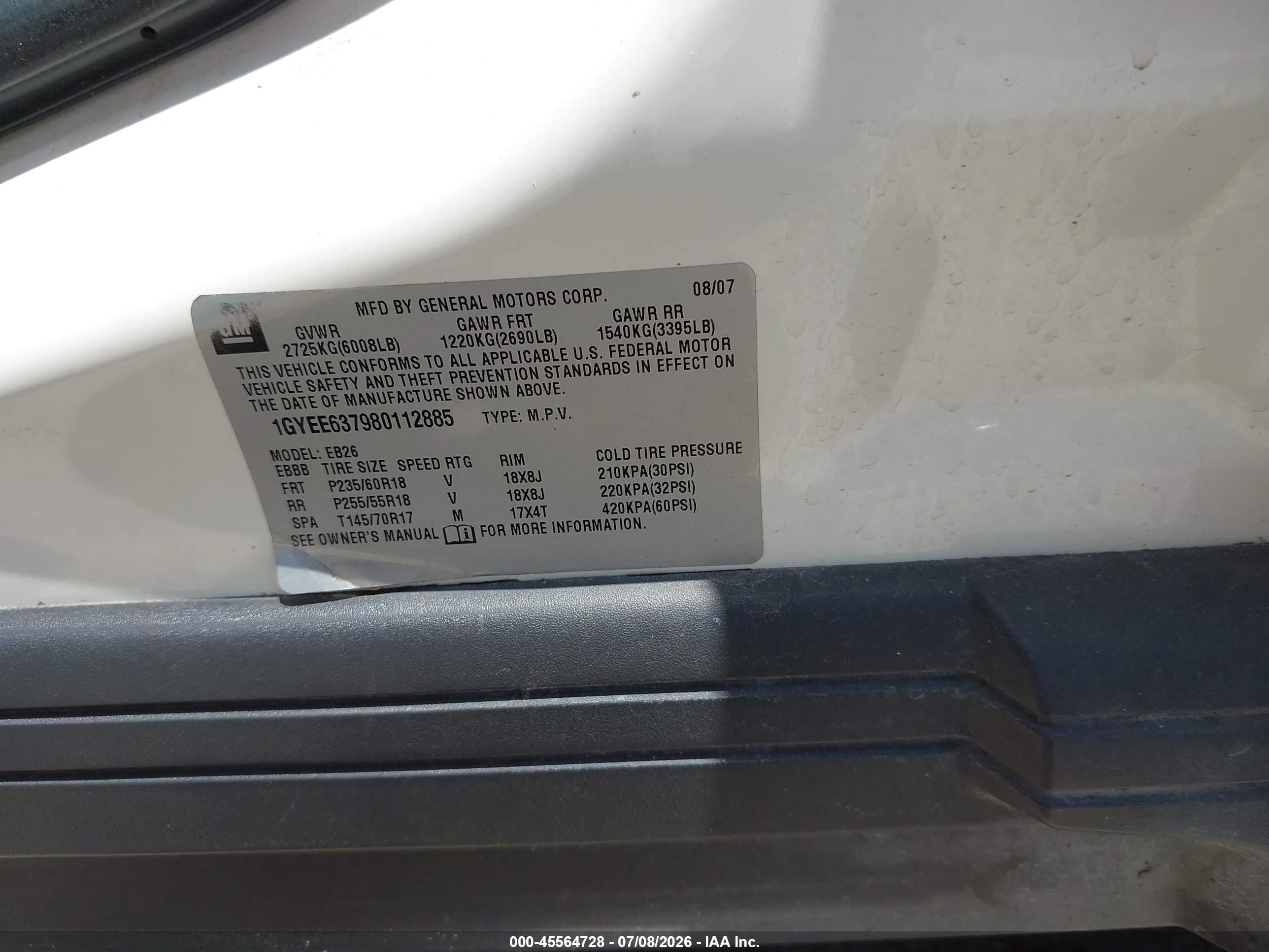 2008 Cadillac Srx Rwd Cream vin: 1GYEE637980112885