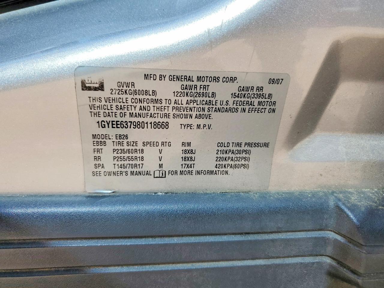 2008 Cadillac Srx Silver vin: 1GYEE637980118668