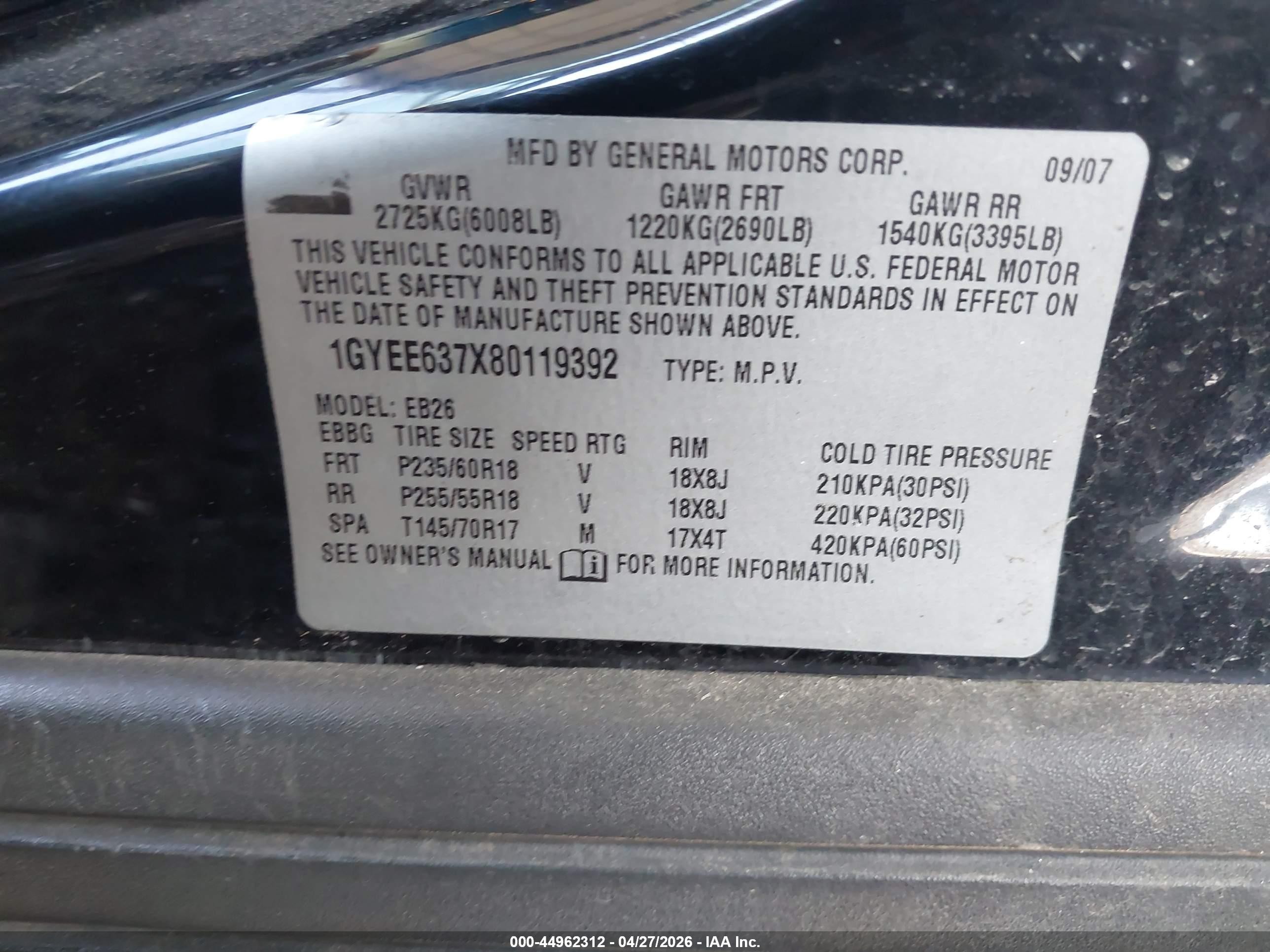 2008 Cadillac Srx V6 Black vin: 1GYEE637X80119392