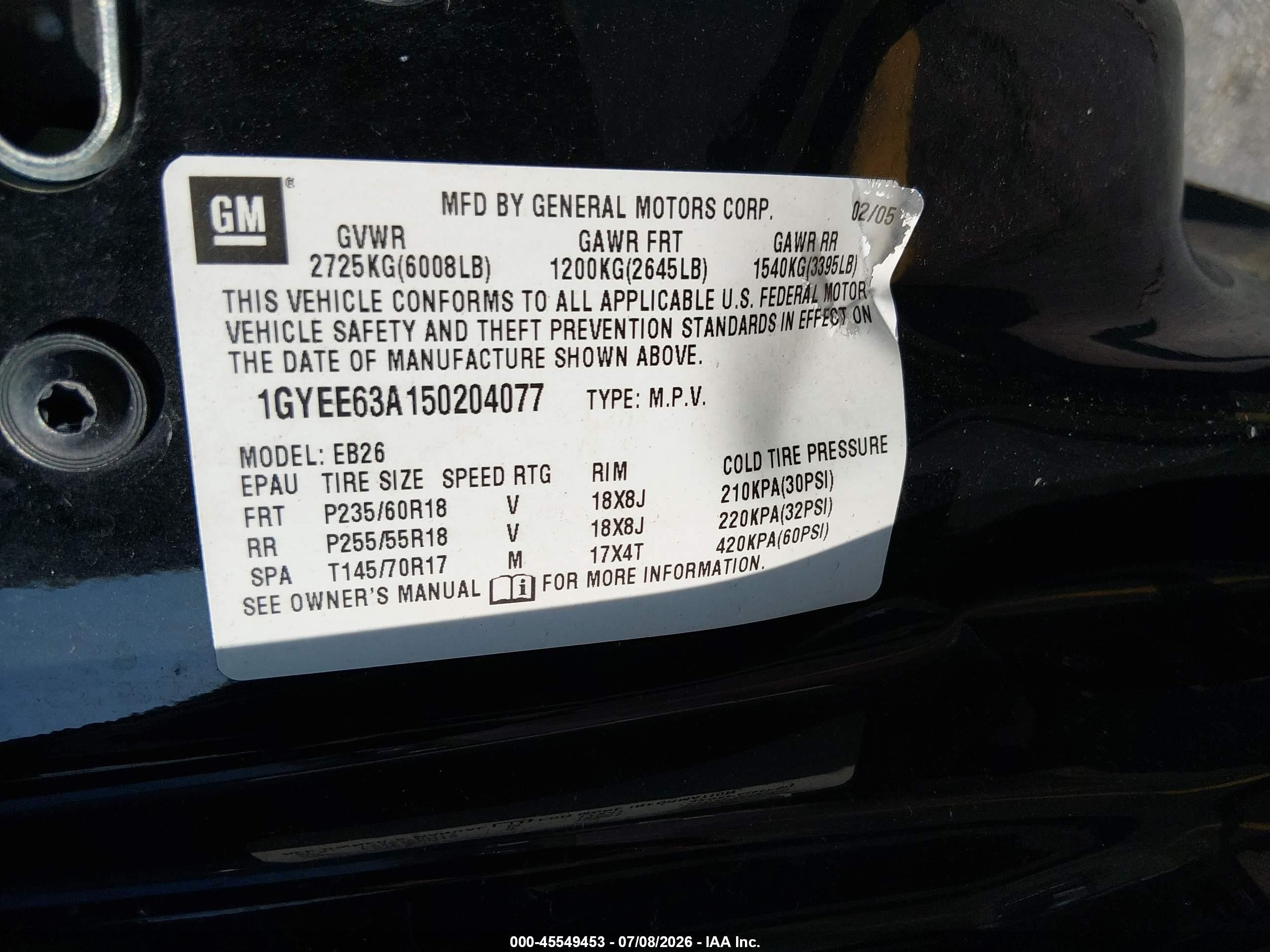 2005 Cadillac Srx V8 Black vin: 1GYEE63A150204077