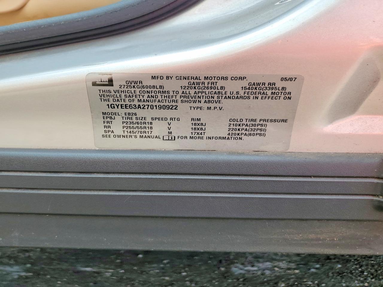 2007 Cadillac Srx Серебряный vin: 1GYEE63A270190922