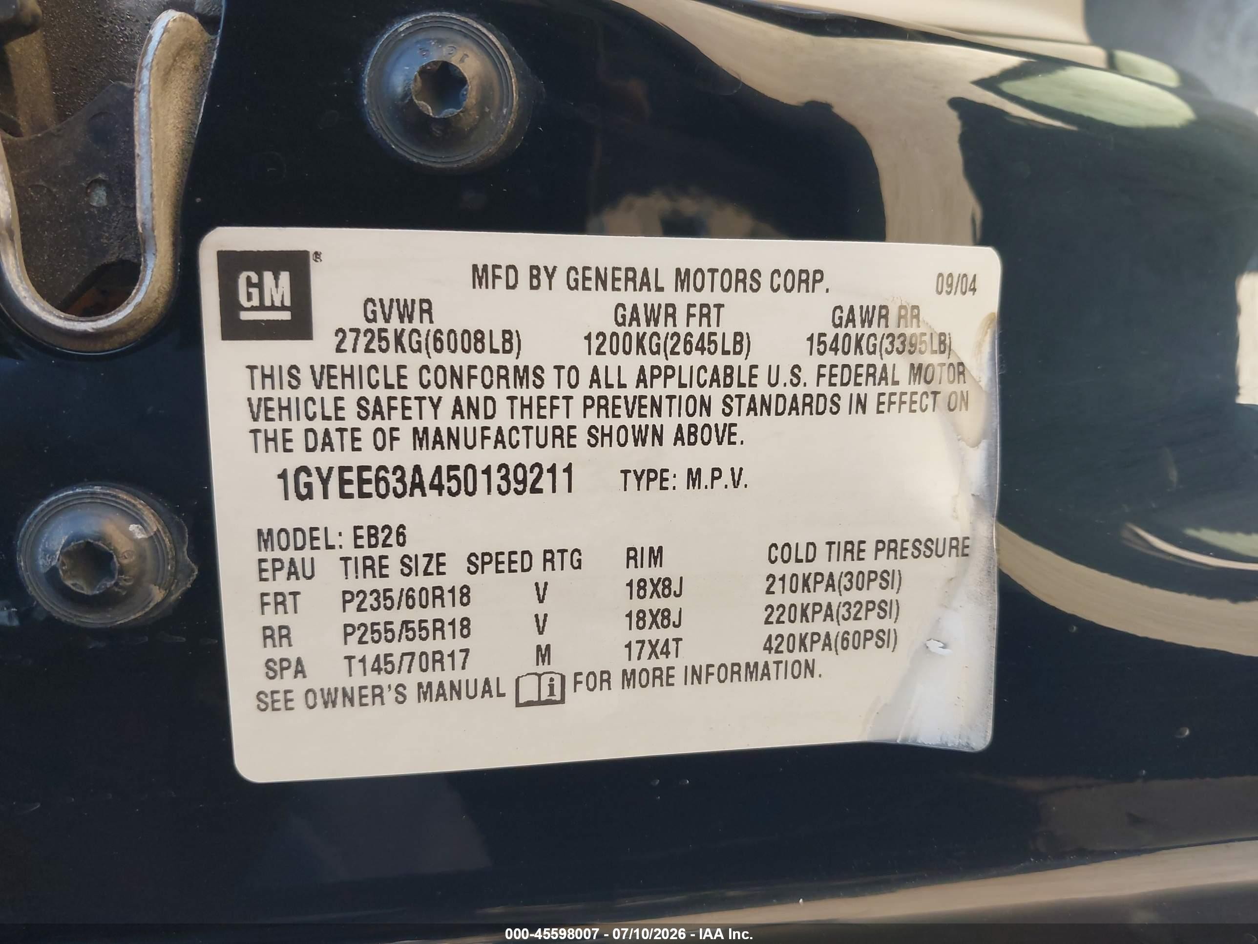2005 Cadillac Srx V8 Black vin: 1GYEE63A450139211