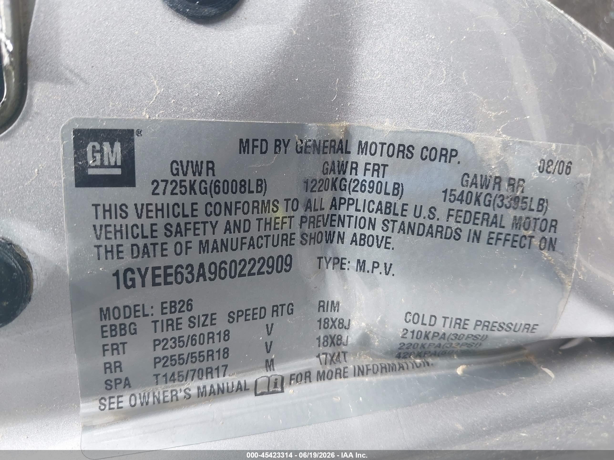 2006 Cadillac Srx V8 Silver vin: 1GYEE63A960222909