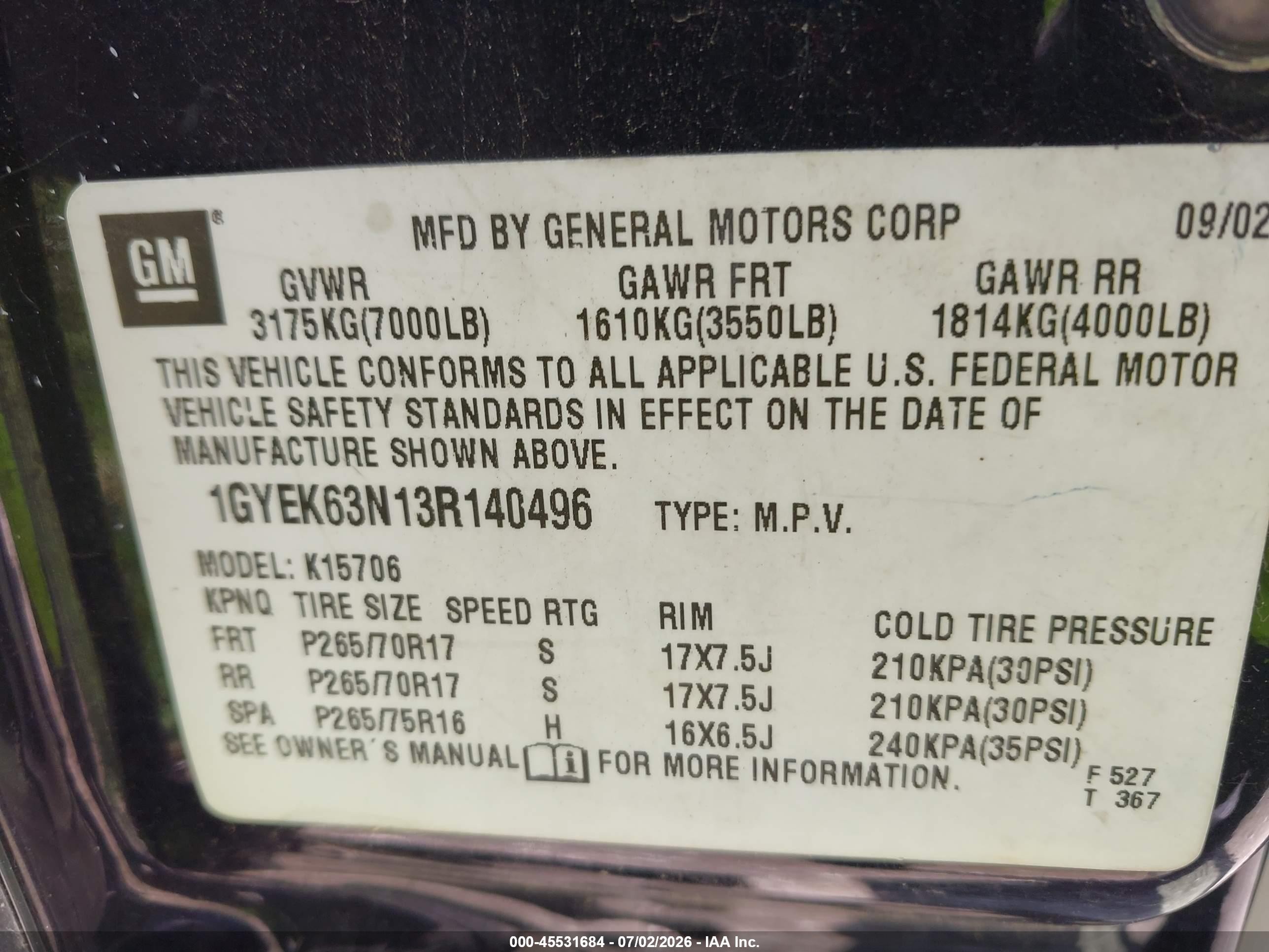 2003 Cadillac Escalade Standard Black vin: 1GYEK63N13R140496