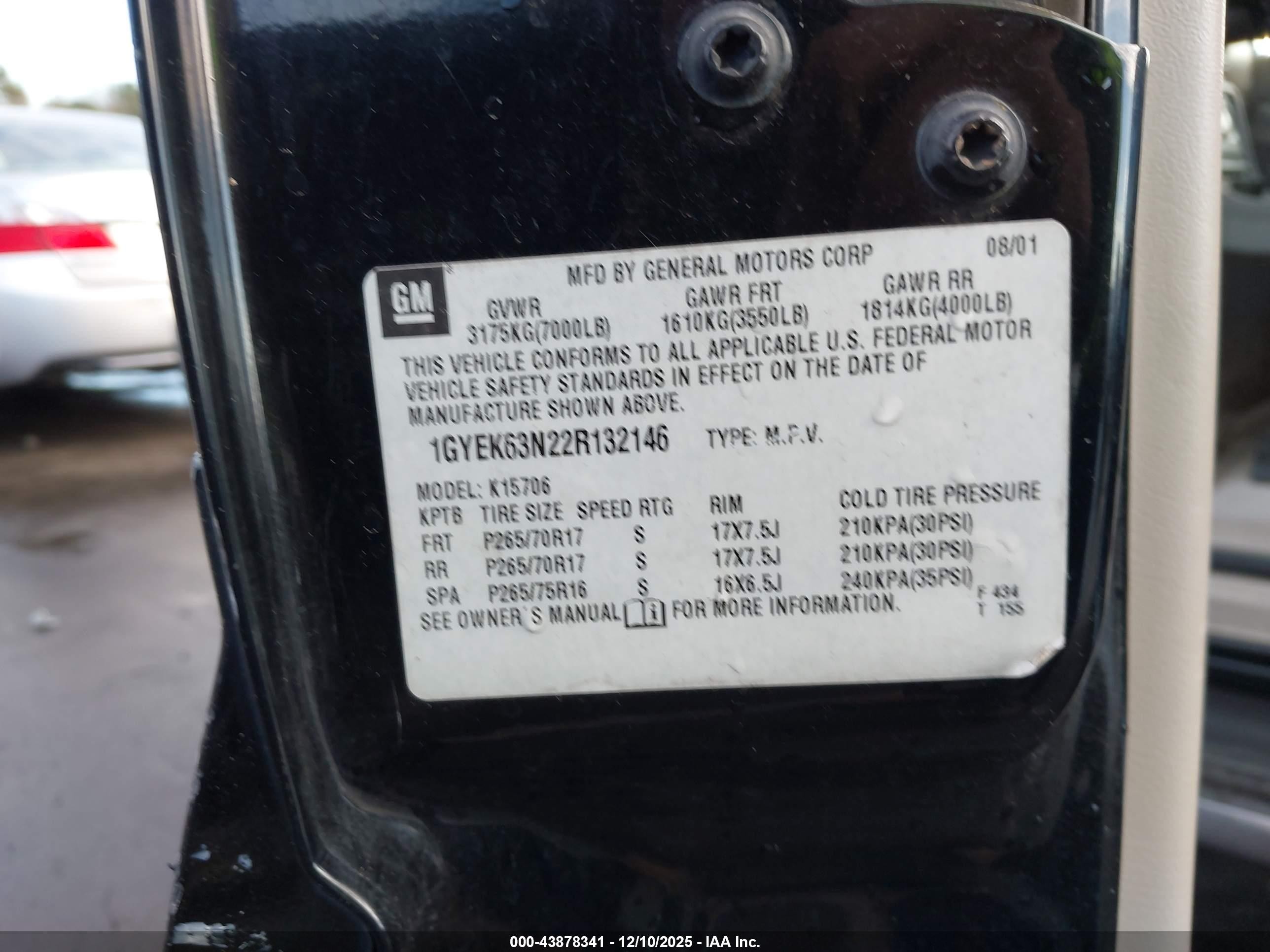 2002 Cadillac Escalade Standard Black vin: 1GYEK63N22R132146