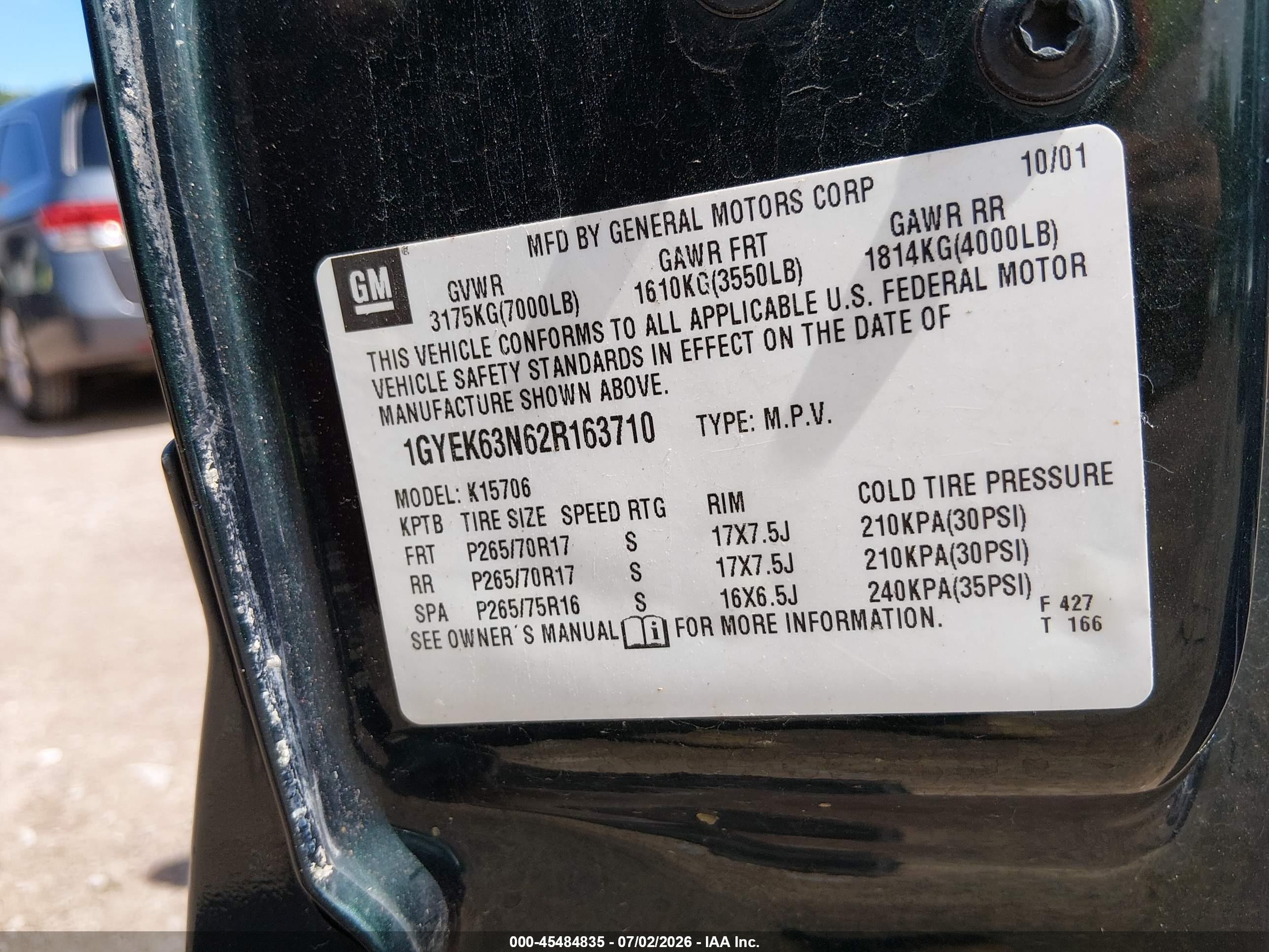 2002 Cadillac Escalade Standard Green vin: 1GYEK63N62R163710