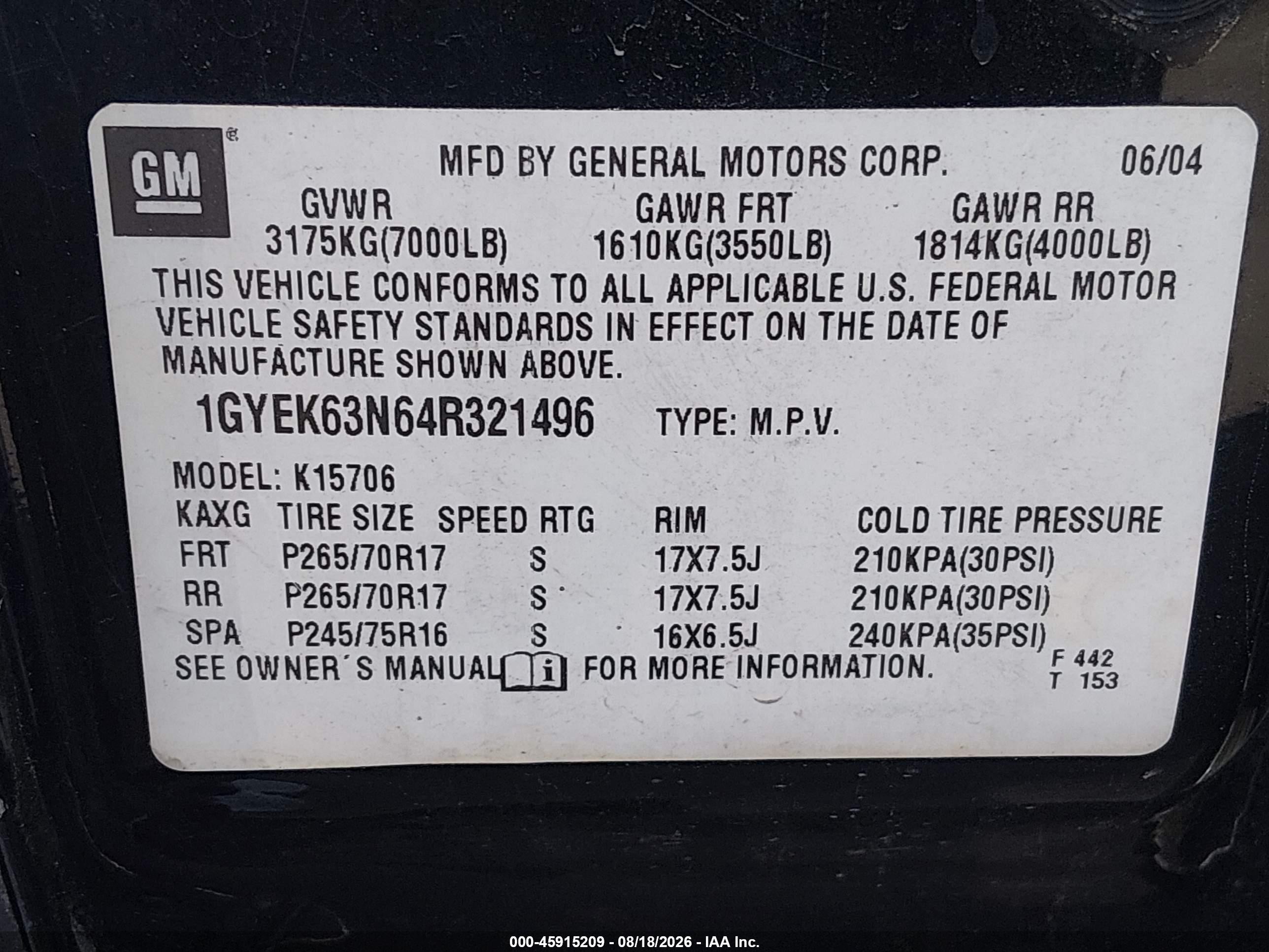 2004 Cadillac Escalade Standard Black vin: 1GYEK63N64R321496
