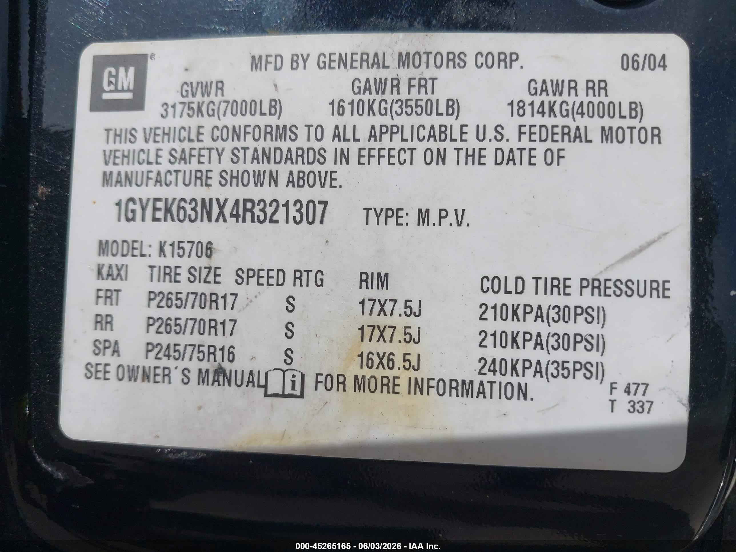 2004 Cadillac Escalade Standard Black vin: 1GYEK63NX4R321307