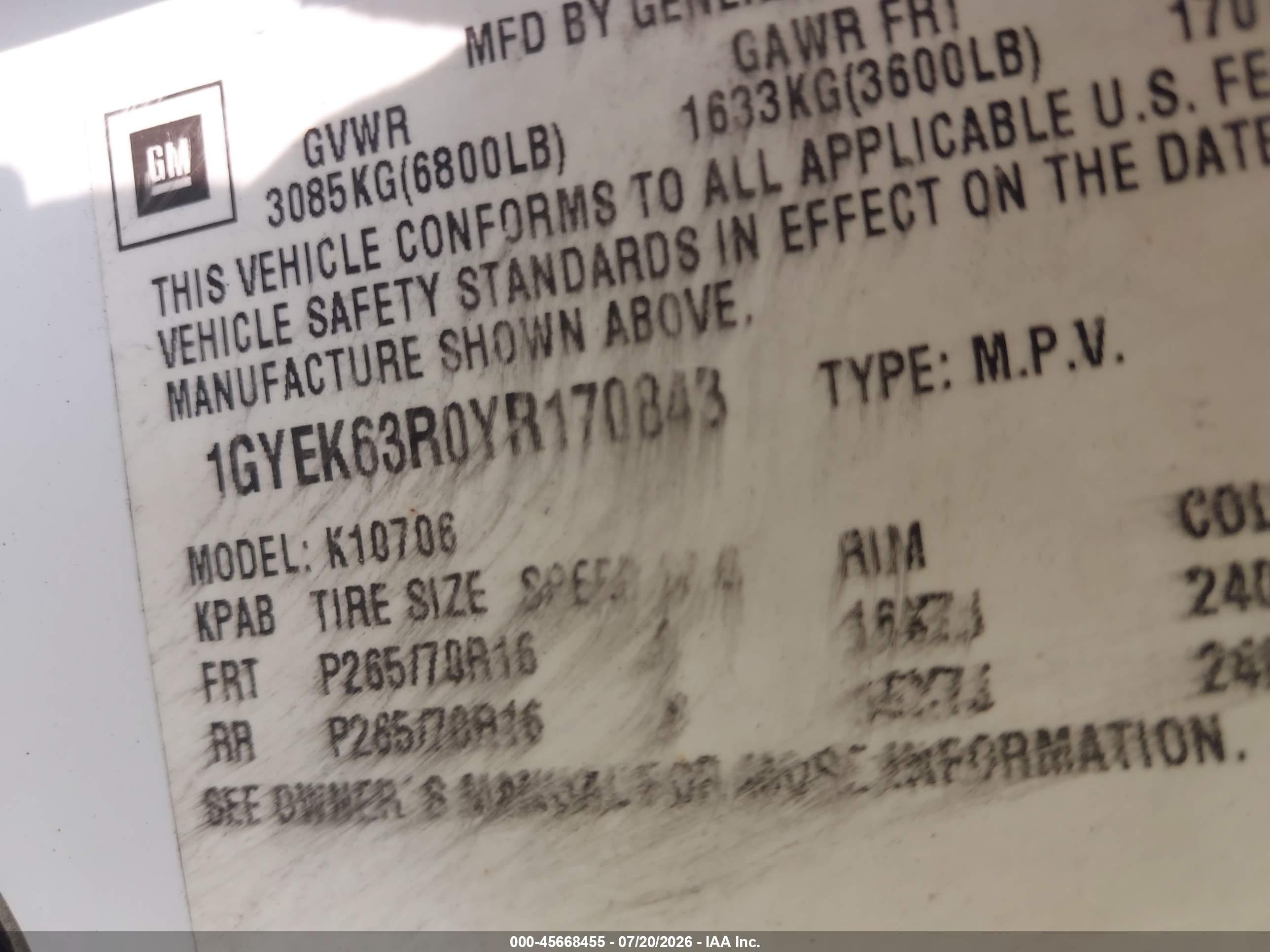 2000 Cadillac Escalade Standard White vin: 1GYEK63R0YR170843