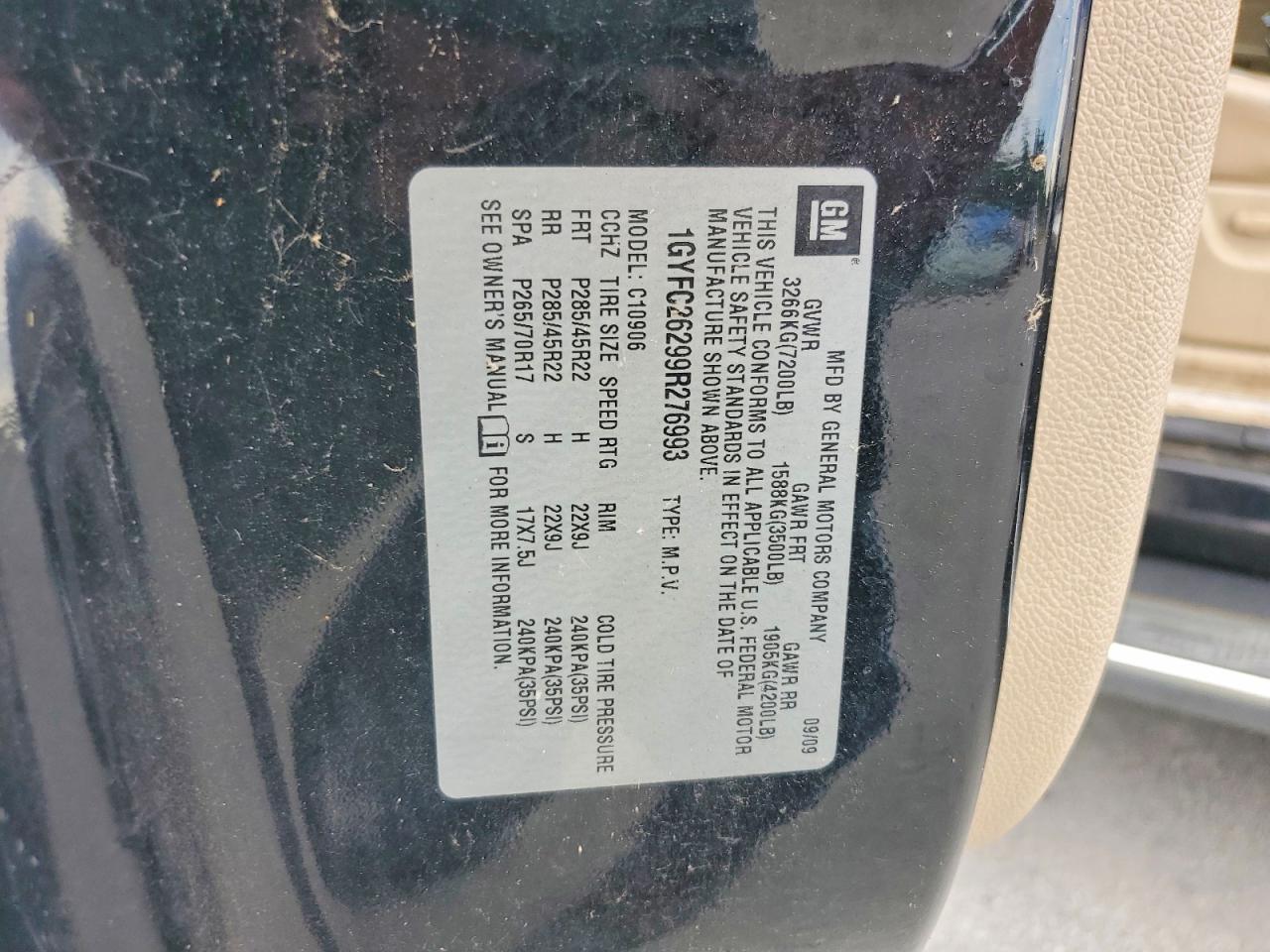 2009 Cadillac Escalade Esv Luxury Black vin: 1GYFC26299R276993