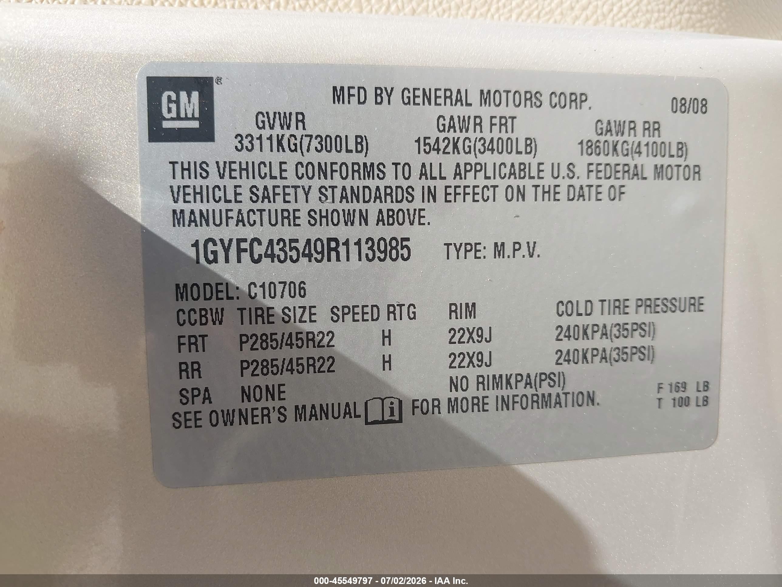 2009 Cadillac Escalade Hybrid Standard Gold vin: 1GYFC43549R113985