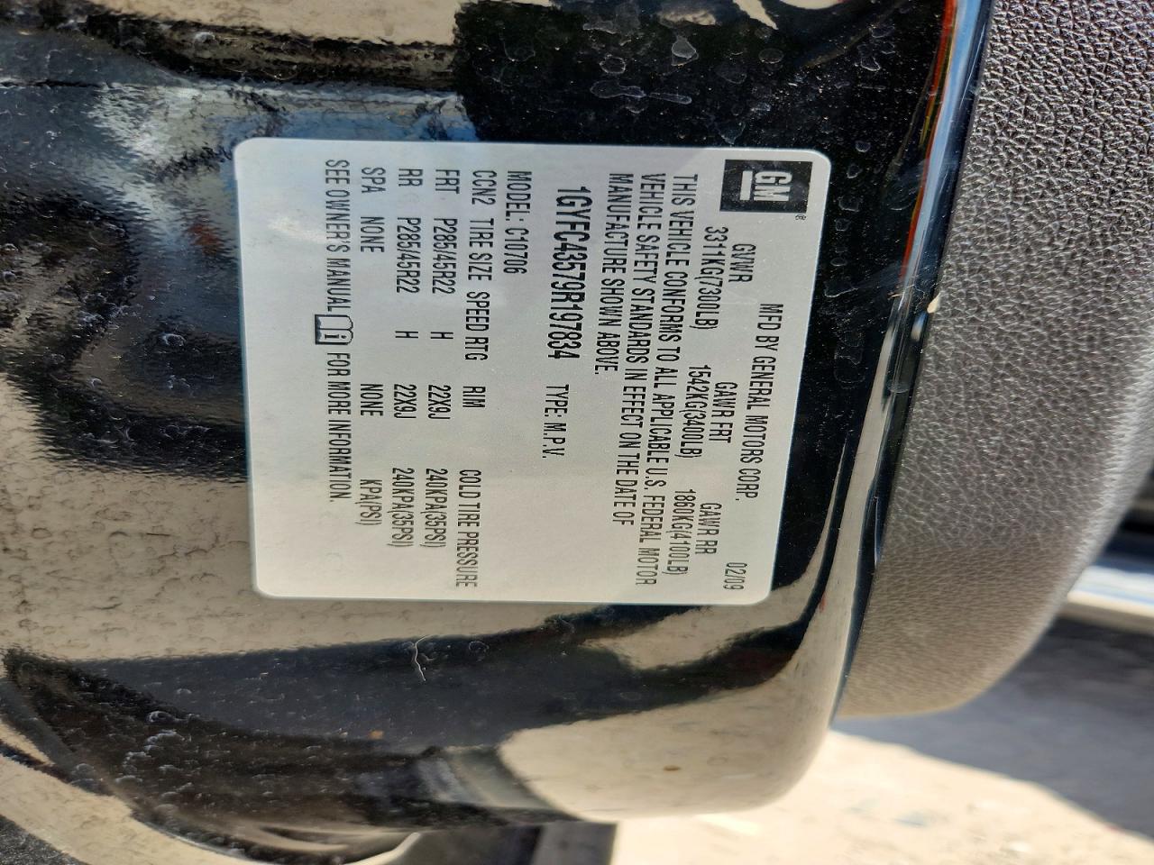 2009 Cadillac Escalade Hybrid Black vin: 1GYFC43579R197834