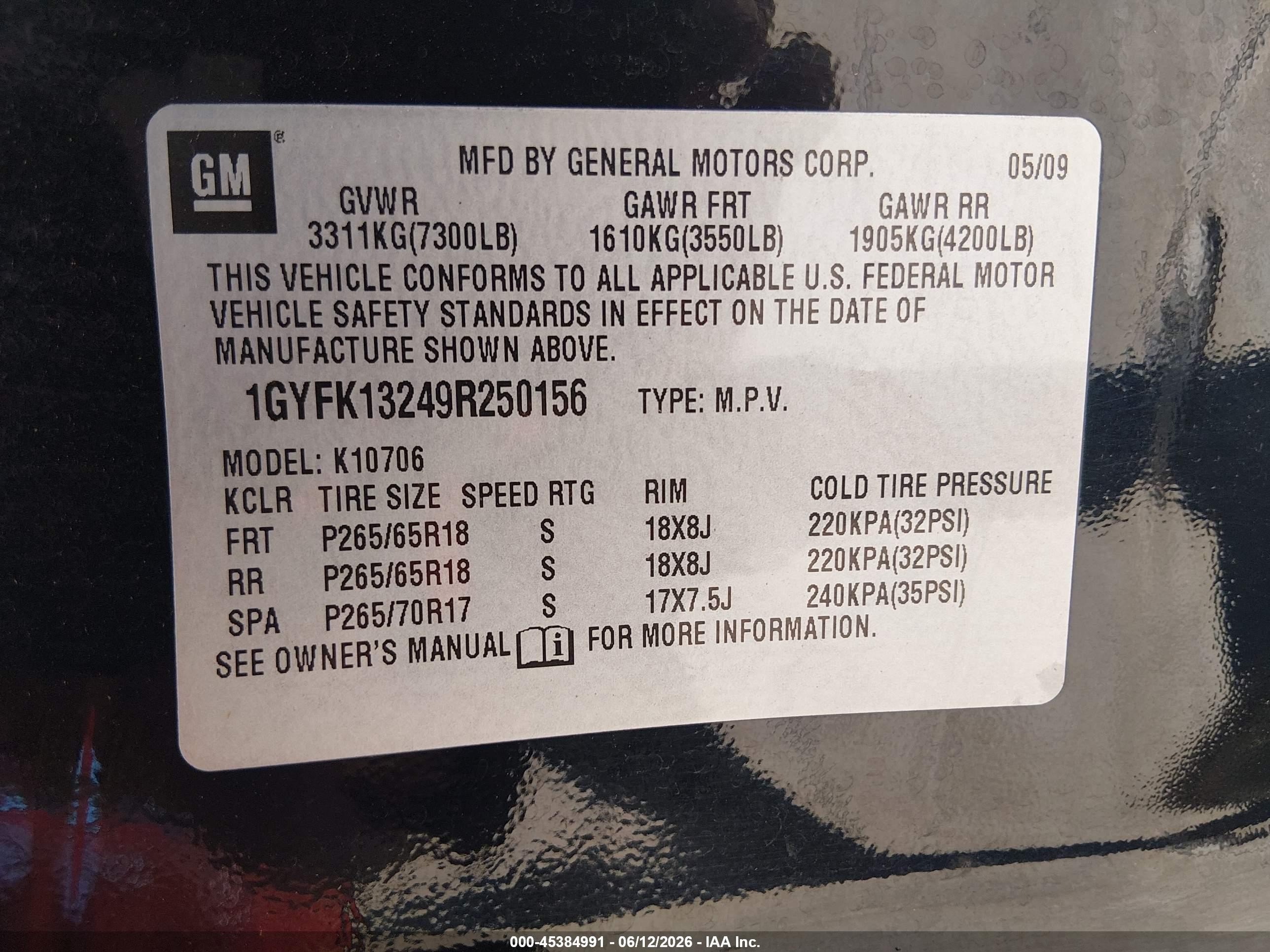 2009 Cadillac Escalade Standard Black vin: 1GYFK13249R250156