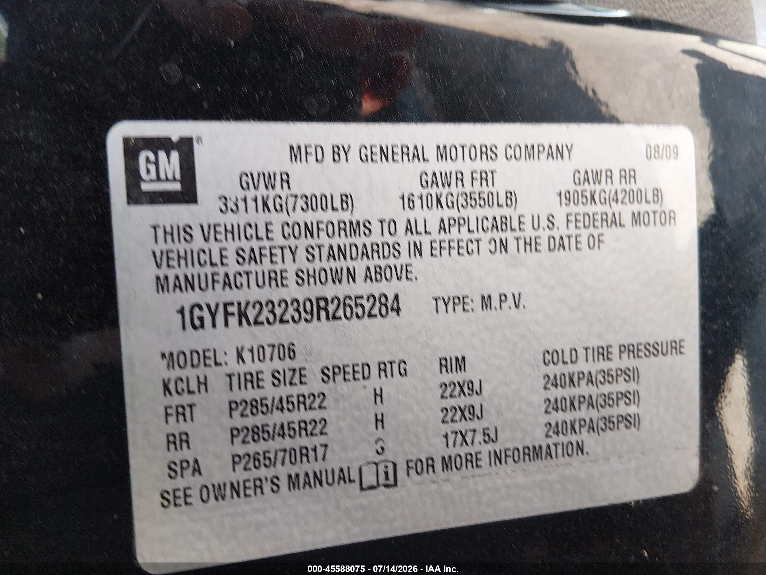 2009 Cadillac Escalade Standard Черный vin: 1GYFK23239R265284