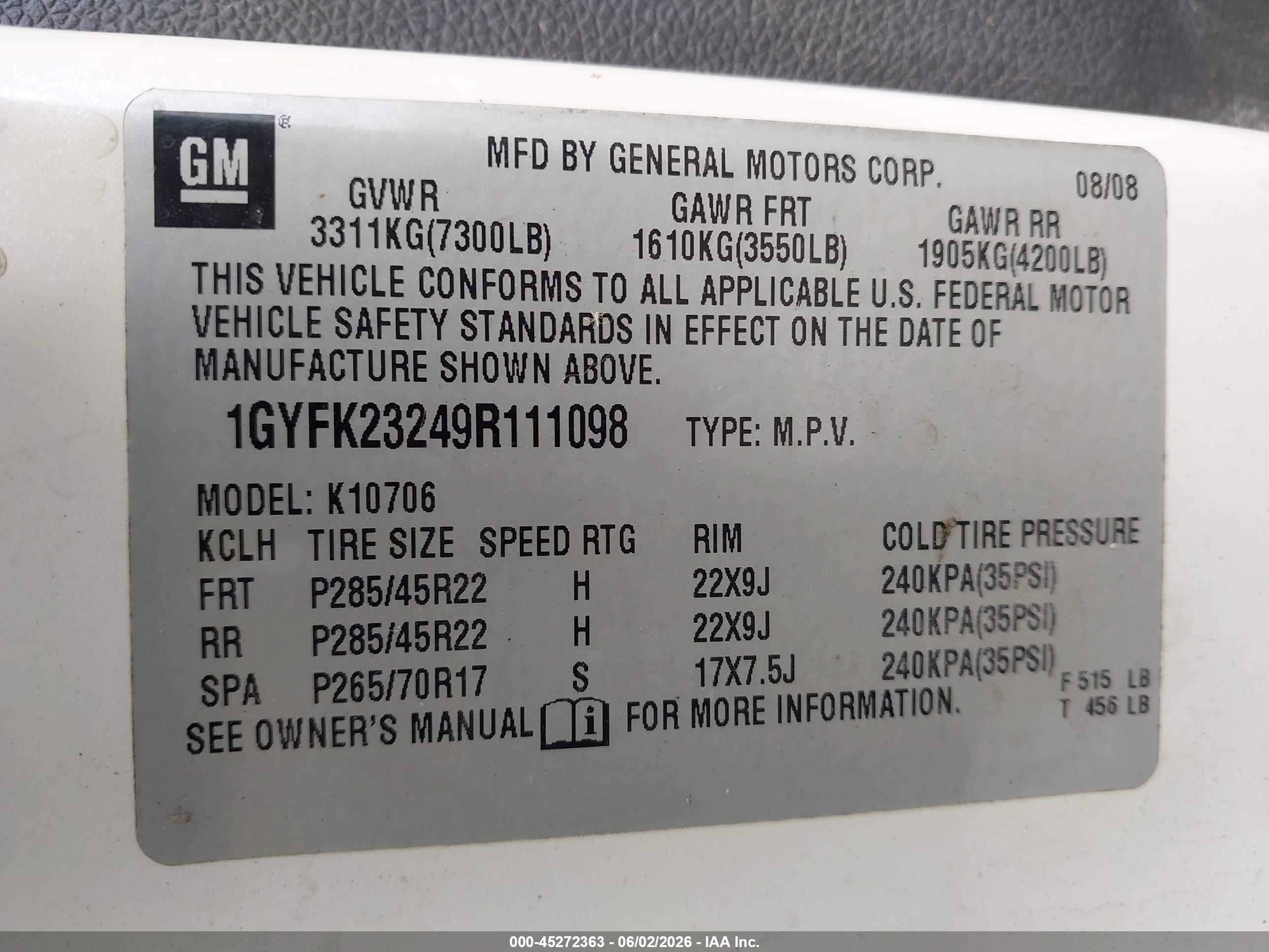 2009 Cadillac Escalade Standard White vin: 1GYFK23249R111098