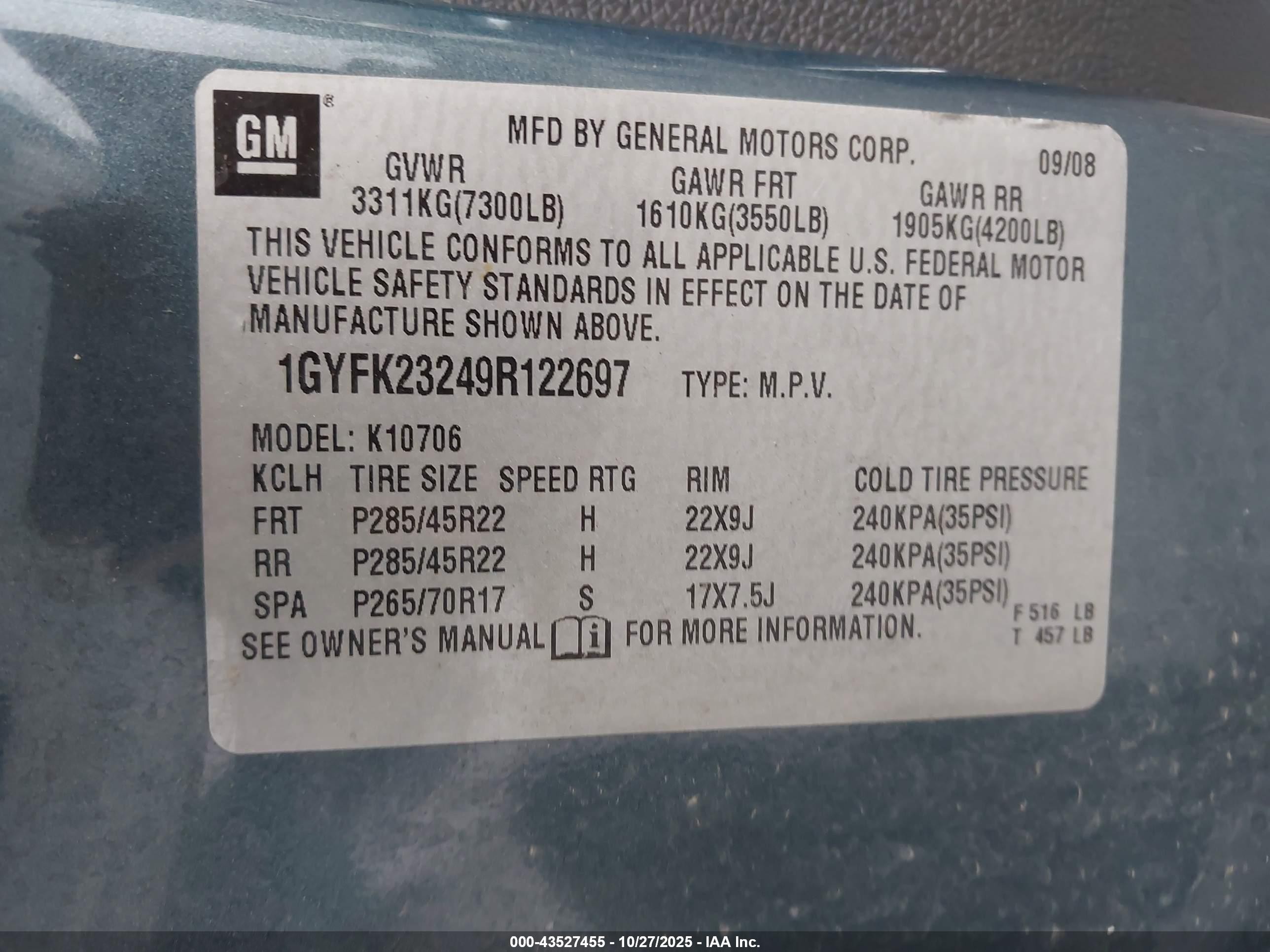 2009 Cadillac Escalade Standard Синий vin: 1GYFK23249R122697