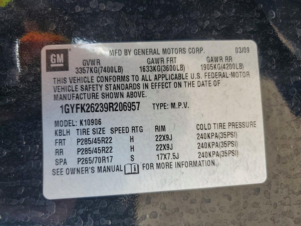 2009 Cadillac Escalade Esv Luxury Black vin: 1GYFK26239R206957