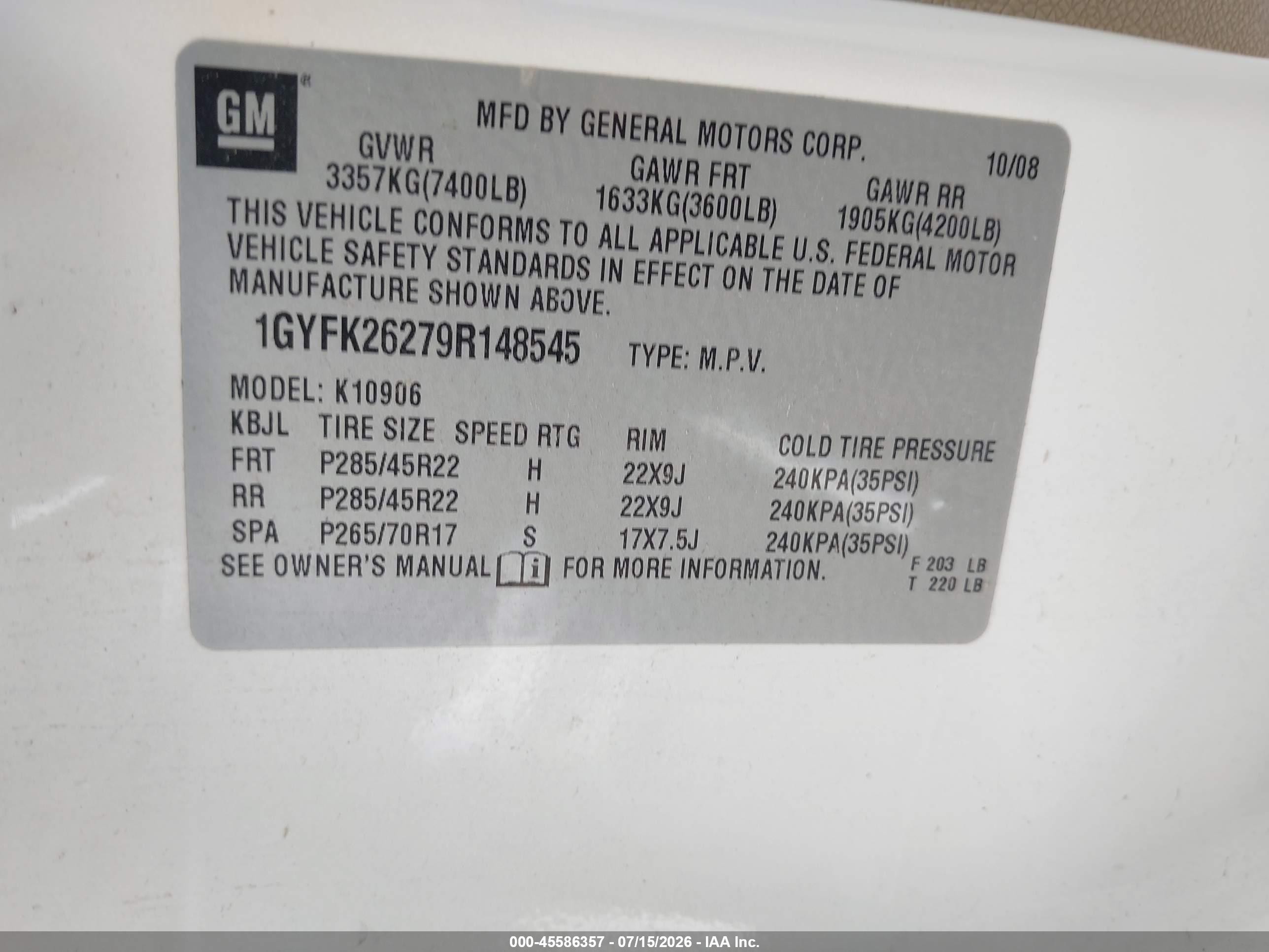 2009 Cadillac Escalade Esv Standard Cream vin: 1GYFK26279R148545