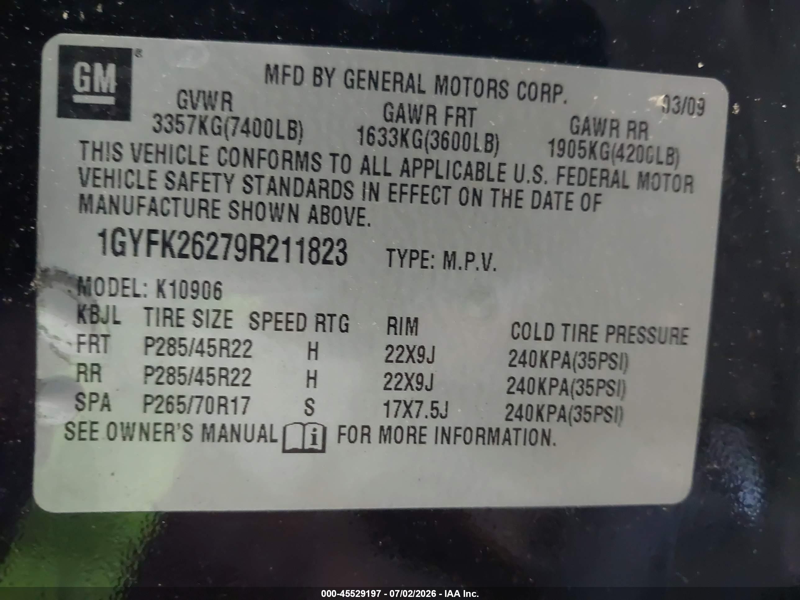 2009 Cadillac Escalade Esv Standard Black vin: 1GYFK26279R211823