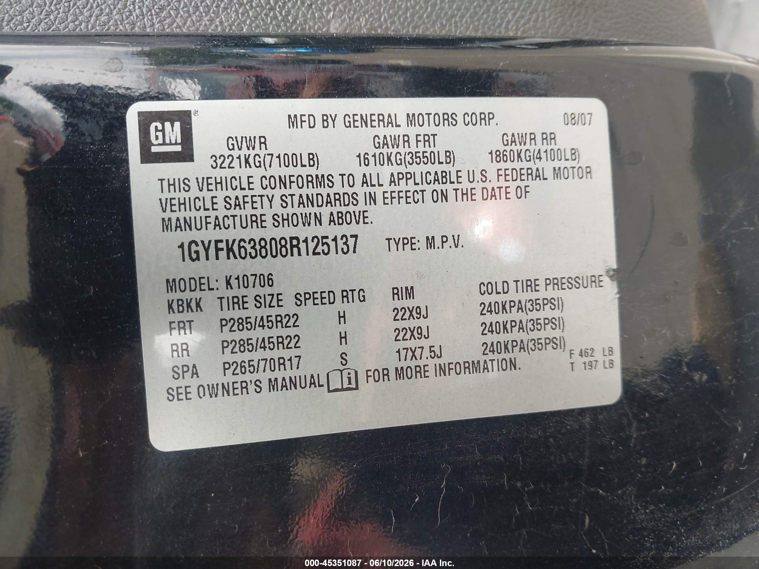 2008 Cadillac Escalade Standard Black vin: 1GYFK63808R125137