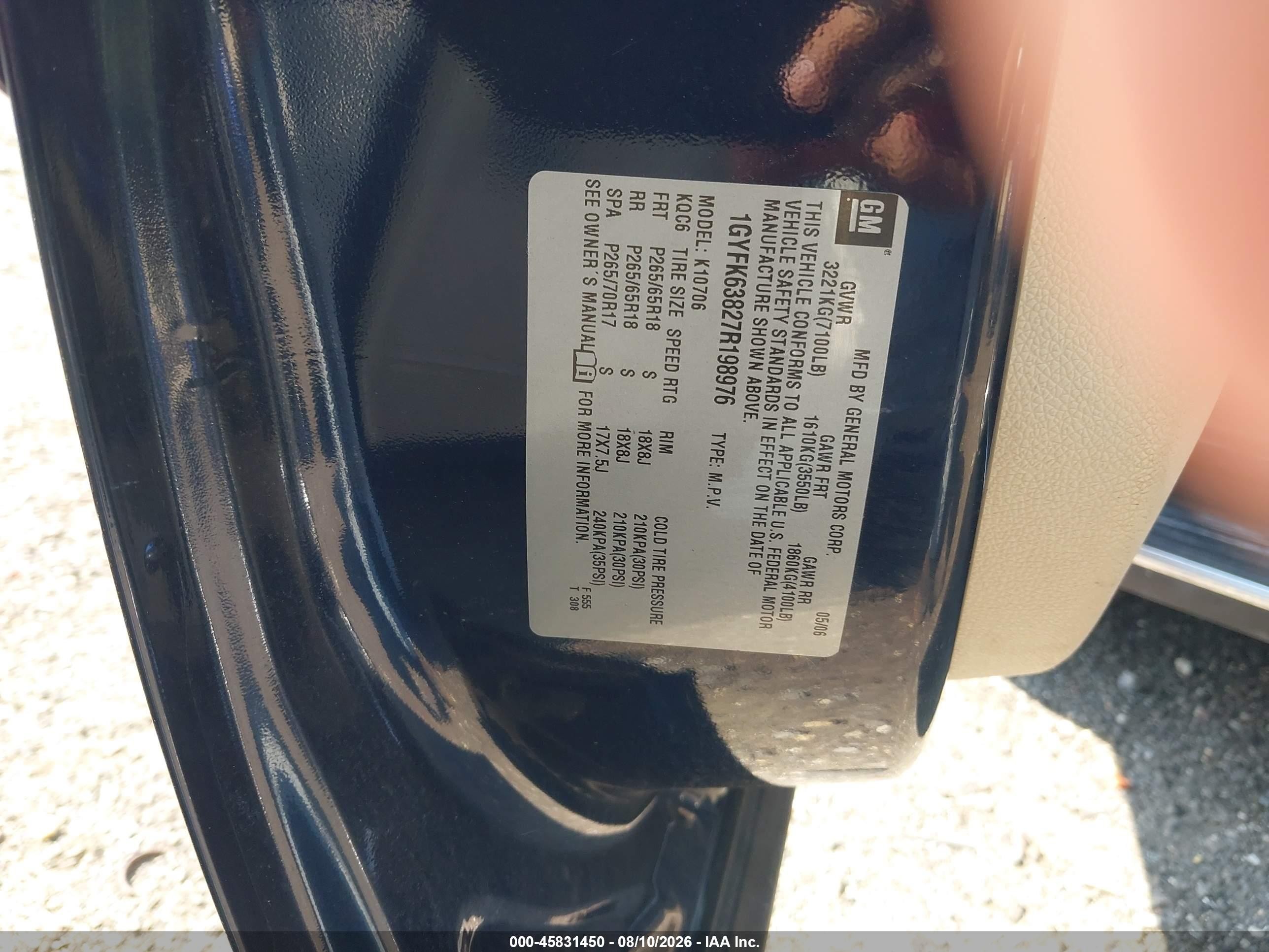 2007 Cadillac Escalade   Blue vin: 1GYFK63827R198976