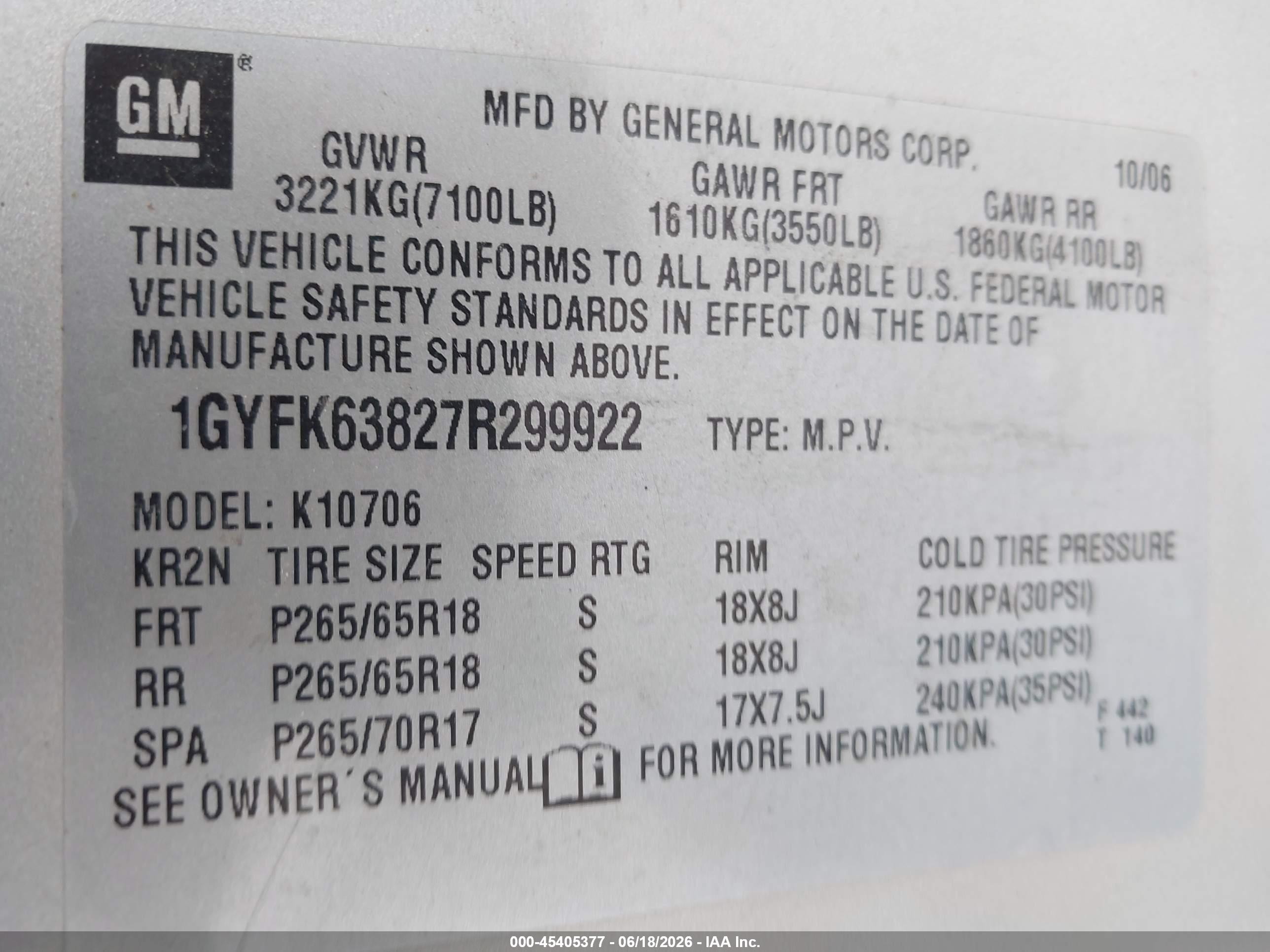 2007 Cadillac Escalade   Gold vin: 1GYFK63827R299922