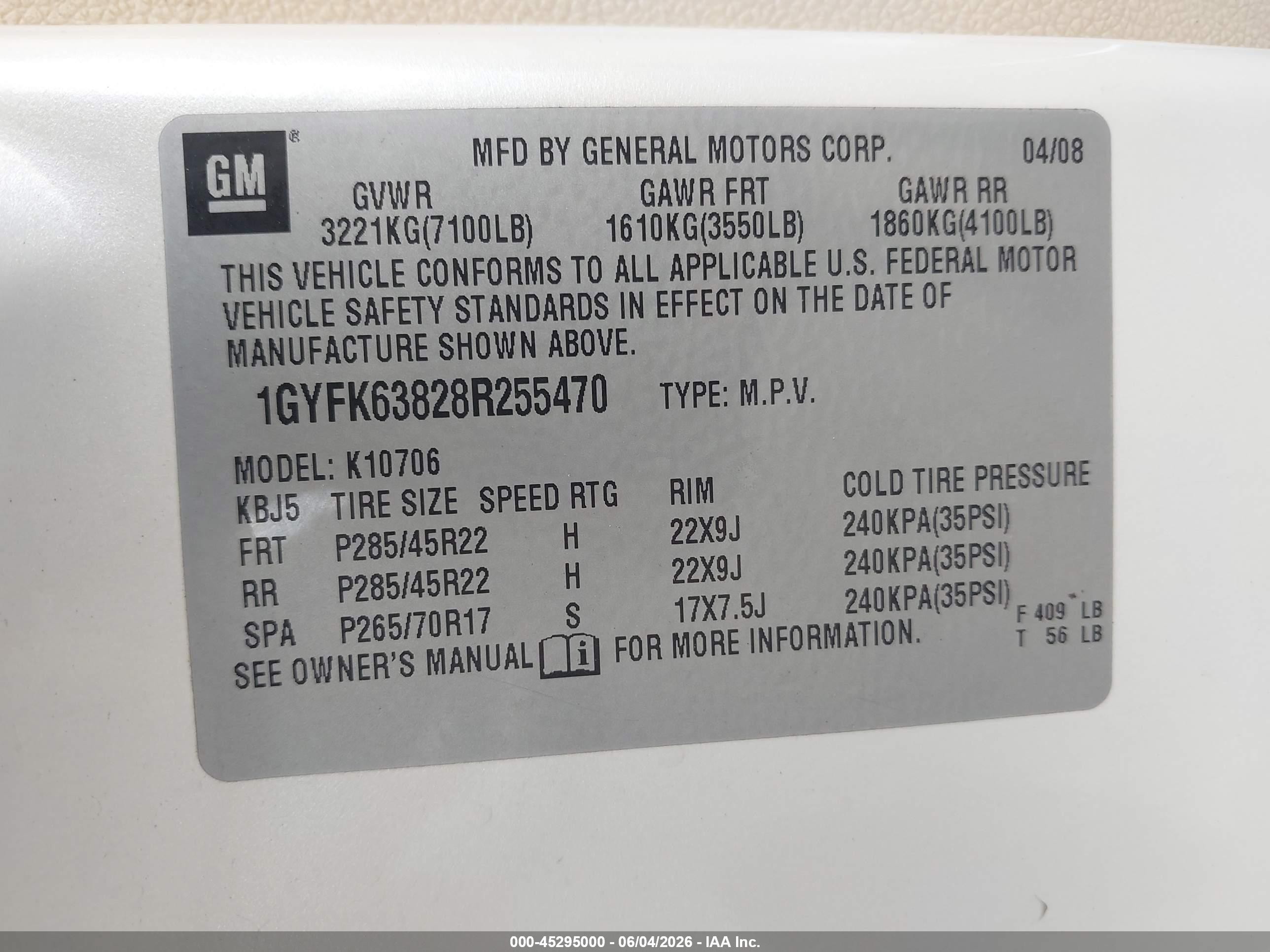 2008 Cadillac Escalade Standard Cream vin: 1GYFK63828R255470