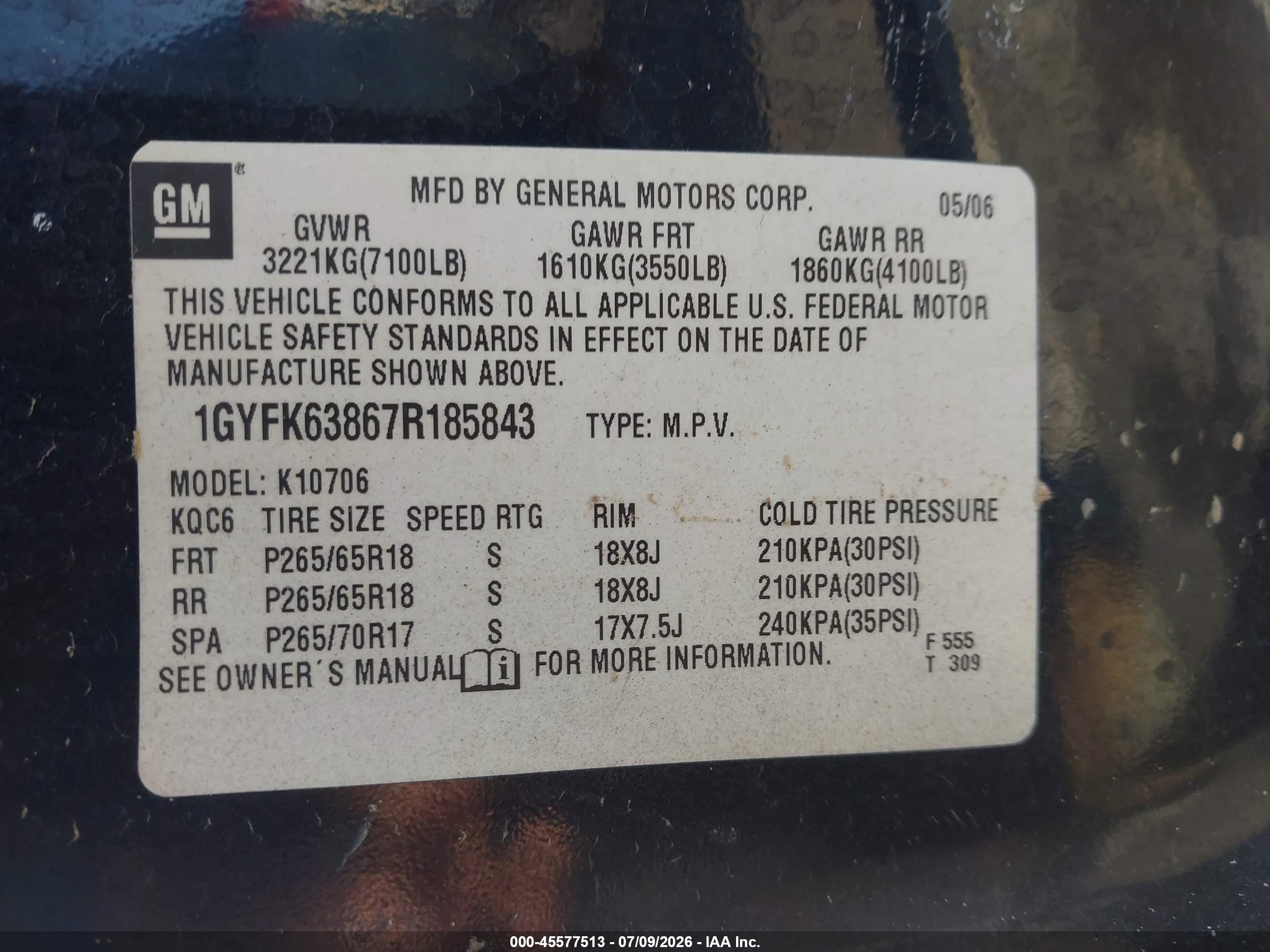 2007 Cadillac Escalade   Black vin: 1GYFK63867R185843