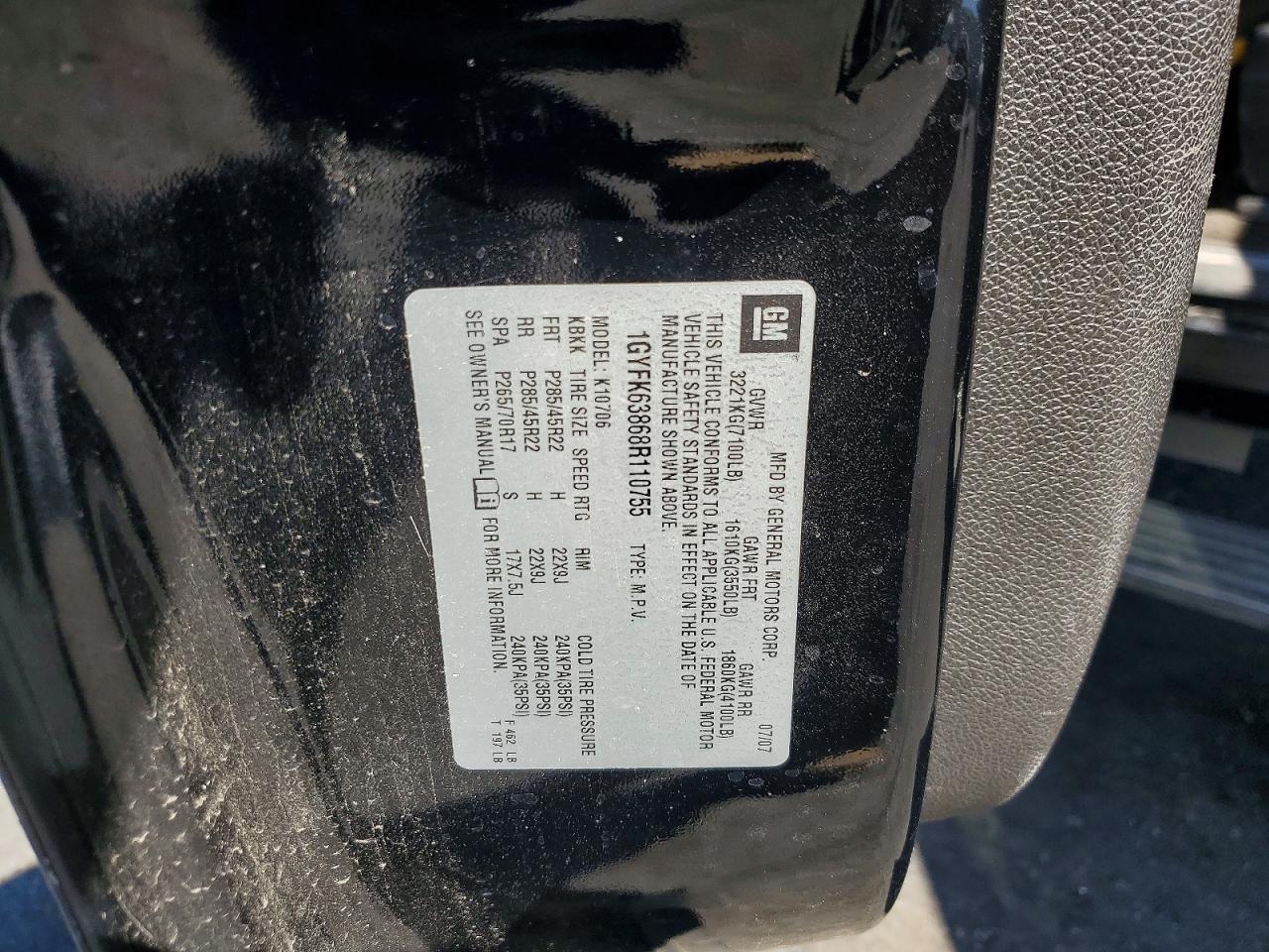 2008 Cadillac Escalade Luxury Black vin: 1GYFK63868R110755