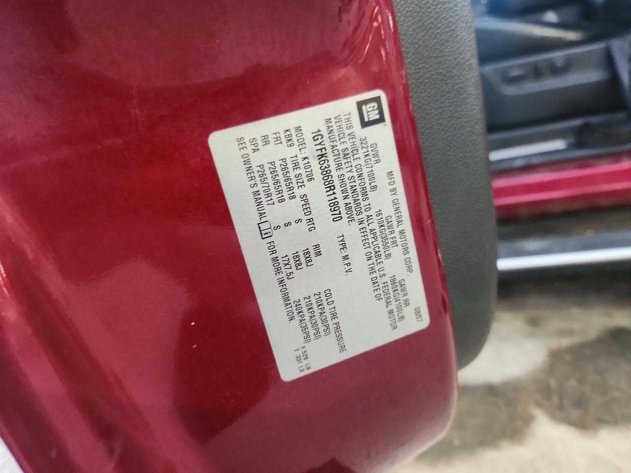 2008 Cadillac Escalade Red vin: 1GYFK63868R118970