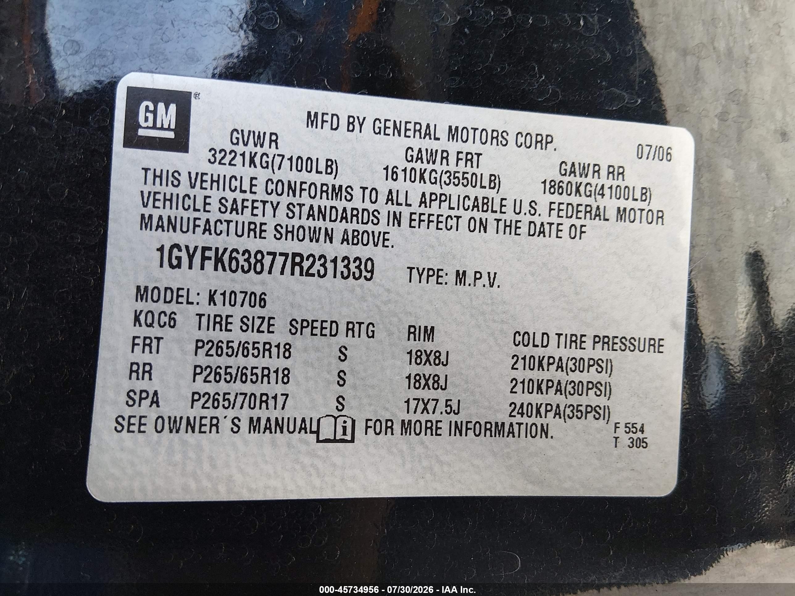 2007 Cadillac Escalade   Black vin: 1GYFK63877R231339