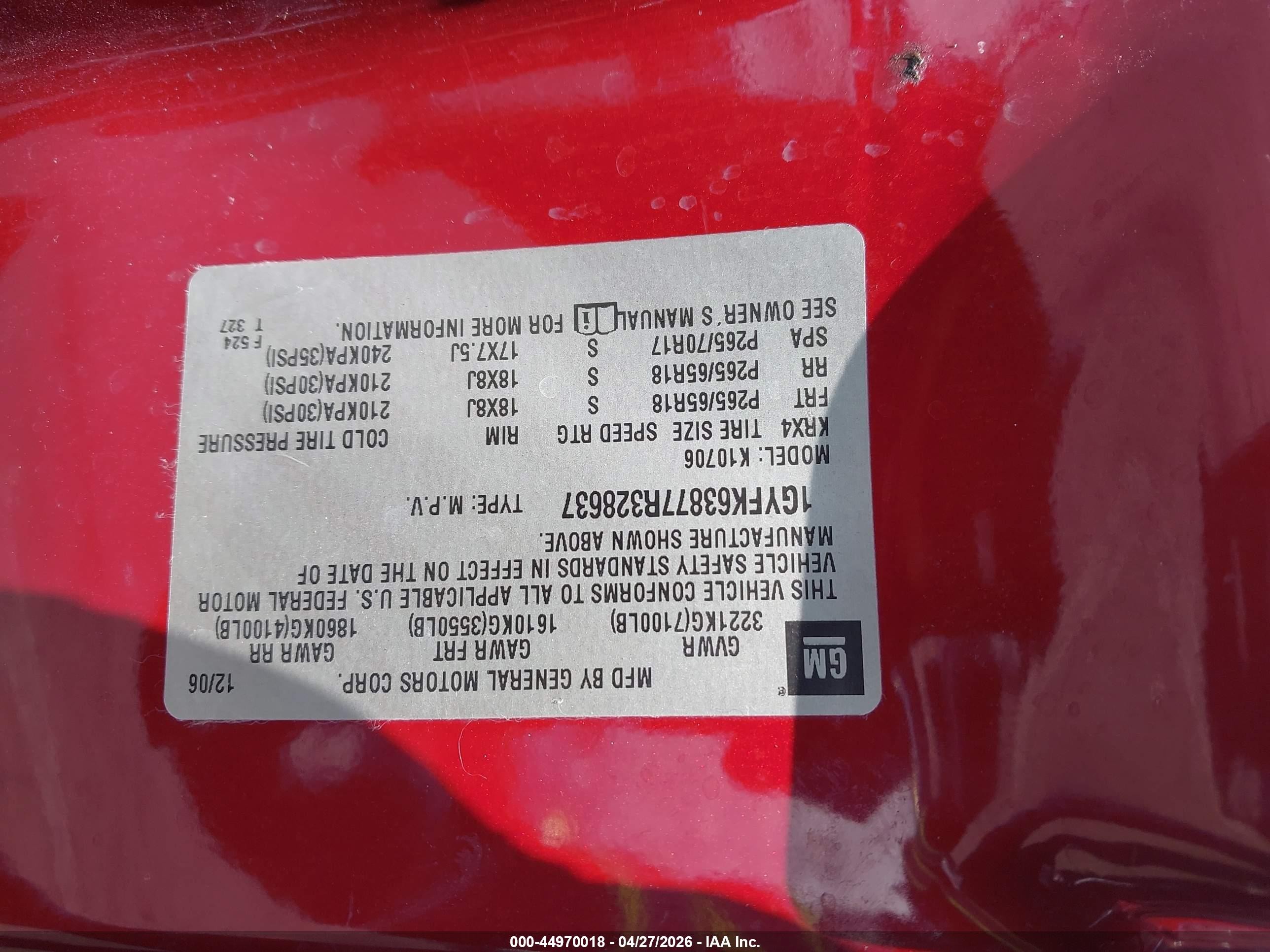 2007 Cadillac Escalade Standard Red vin: 1GYFK63877R328637
