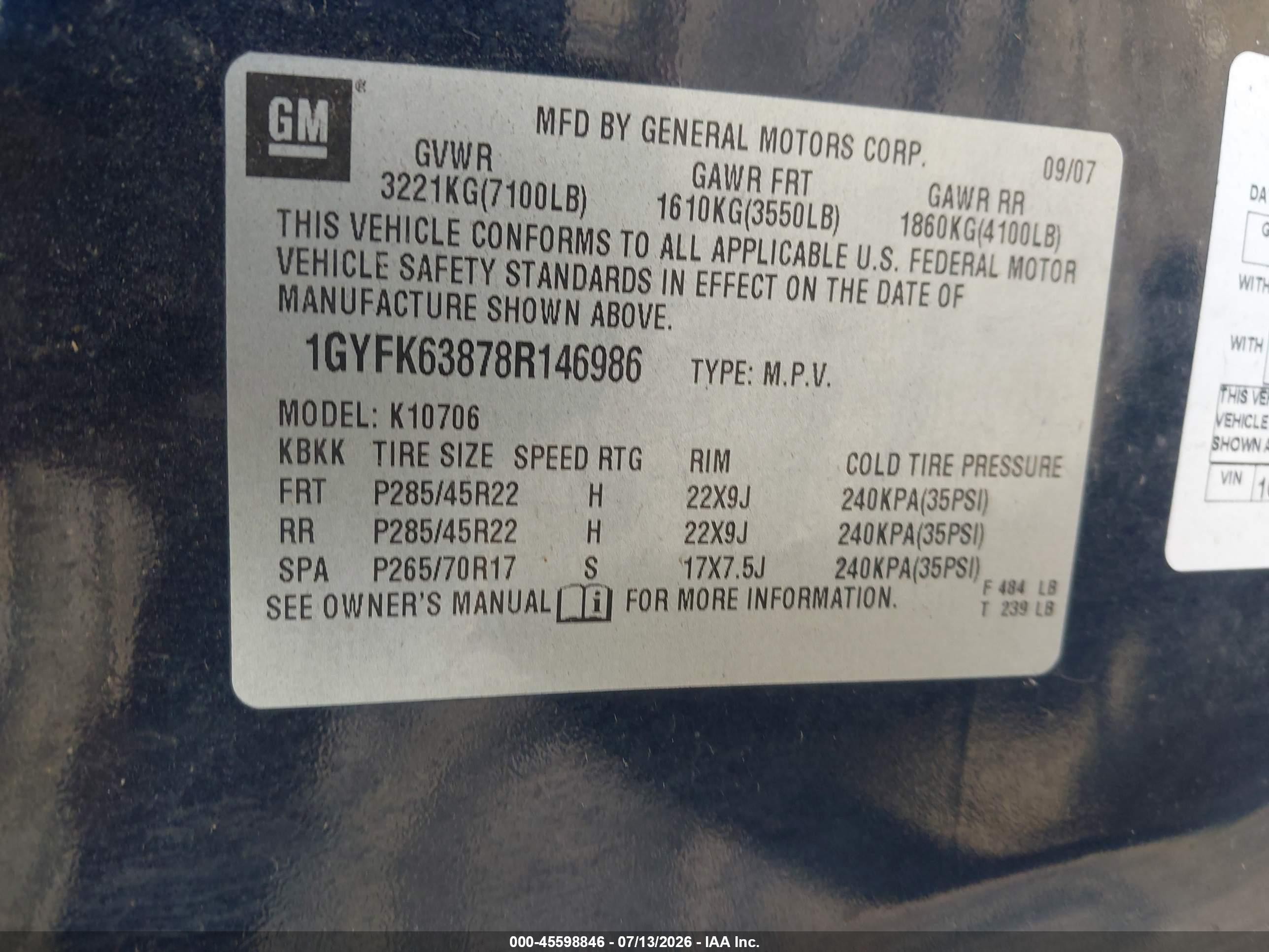 2008 Cadillac Escalade   Blue vin: 1GYFK63878R146986