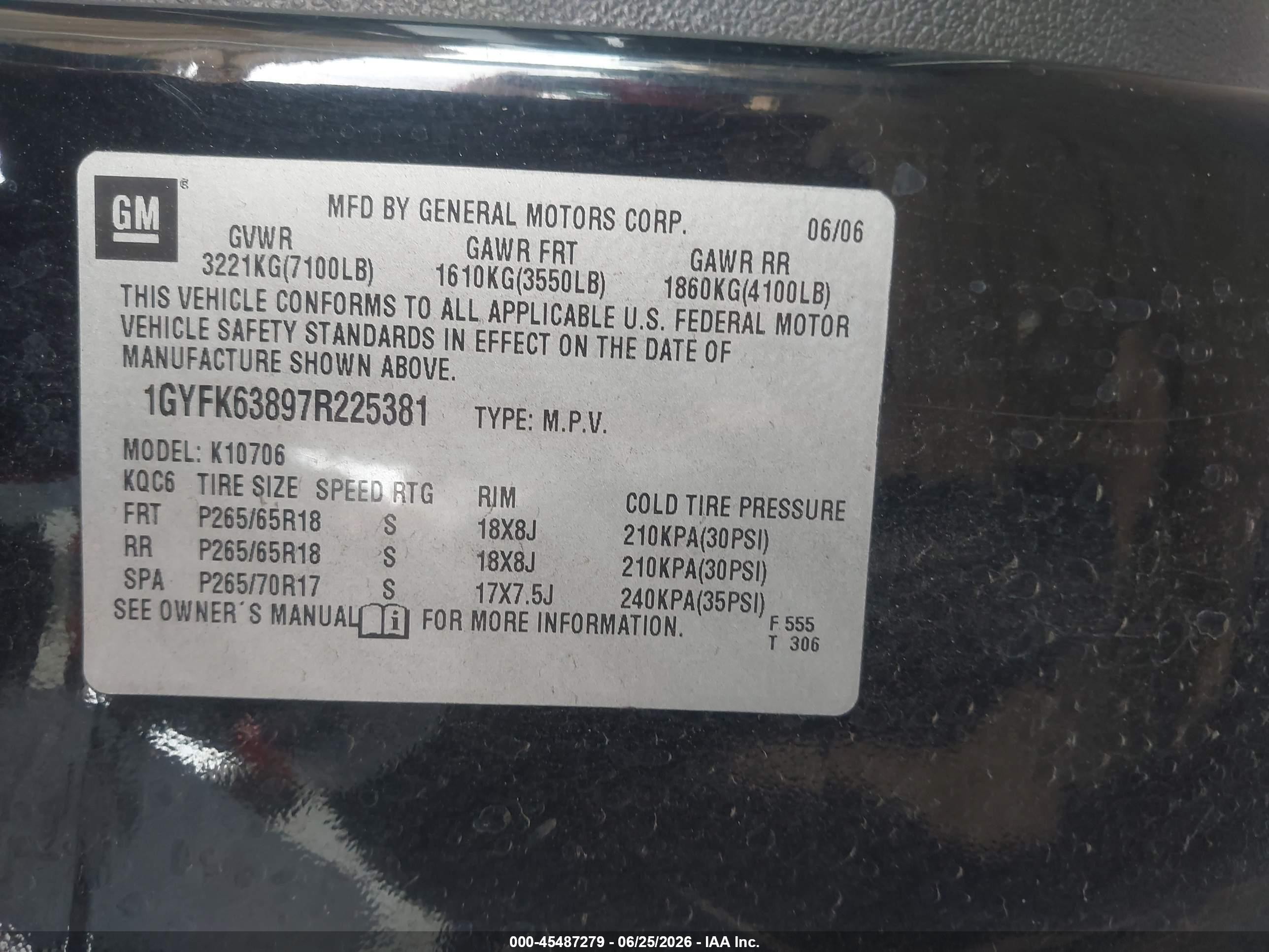 2007 Cadillac Escalade   Черный vin: 1GYFK63897R225381